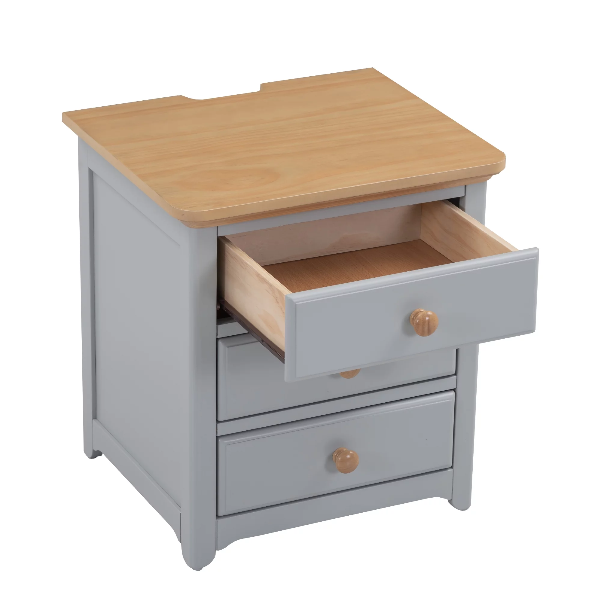 Glavbiku Wooden Nightstand with USB Charging Ports and 3 Drawers,End Table for Bedroom,Gray