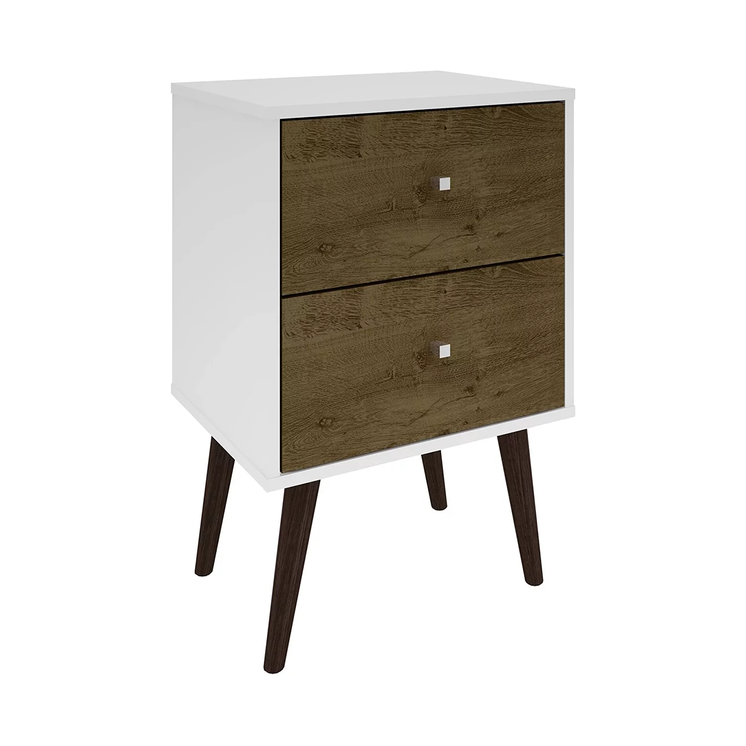 Manhattan Comfort Liberty Modern 2 Drawer Bedroom Nightstand, White/Rustic Brown