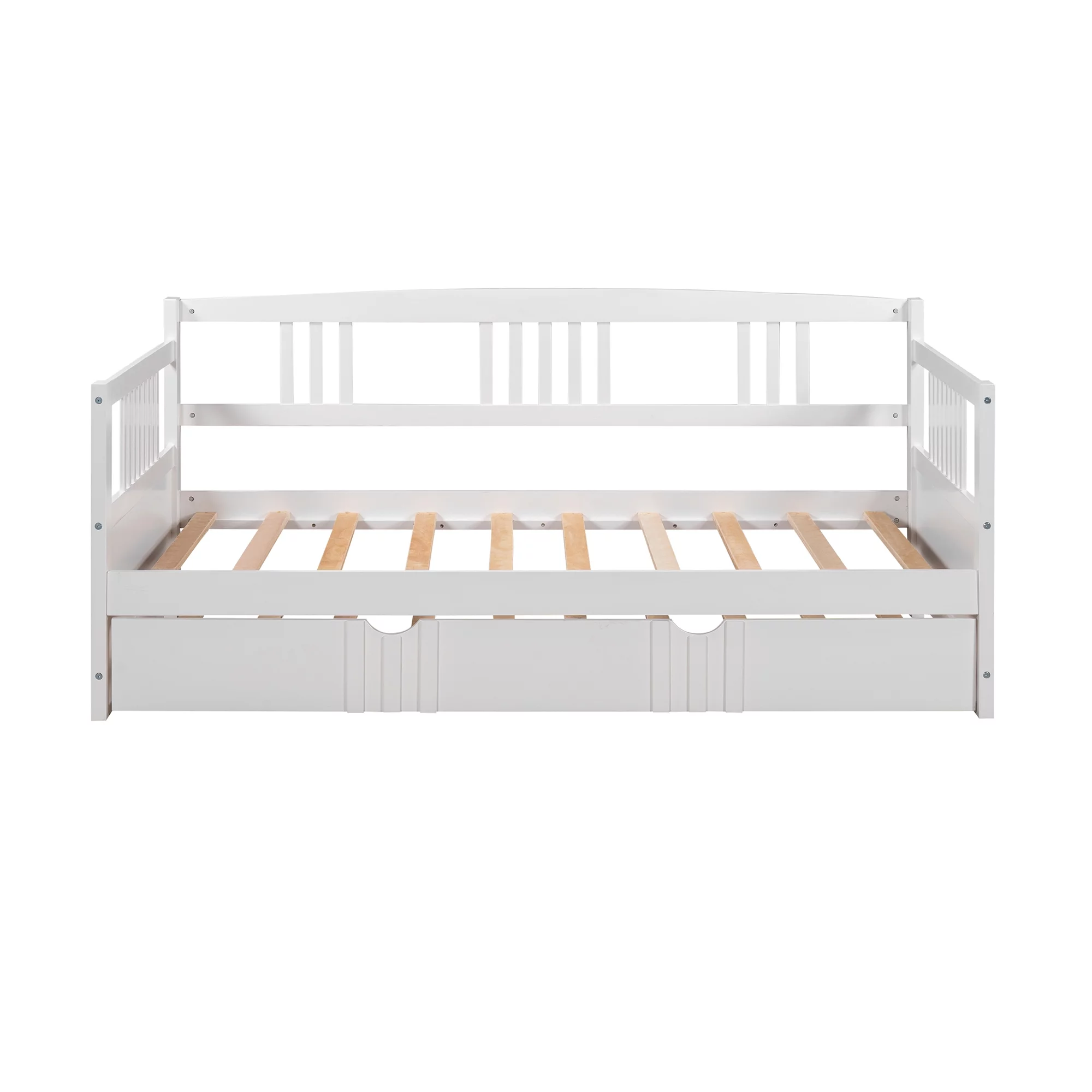 Twin Size Daybed Wood Bed with Twin Size Trundle,White