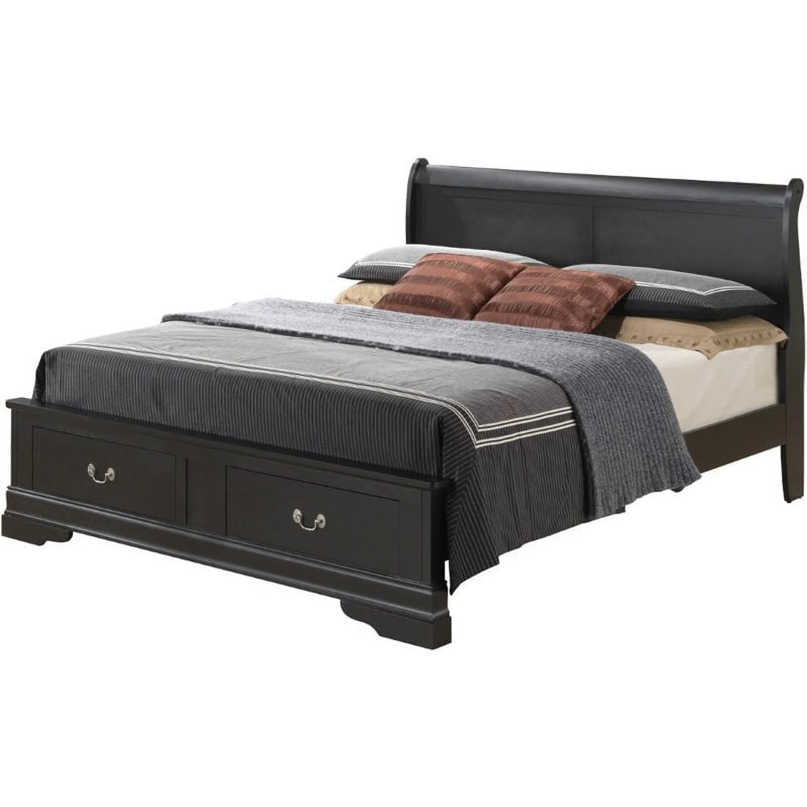 Bowery Hill Traditional Wood Queen Storage Bed in Black Finish
