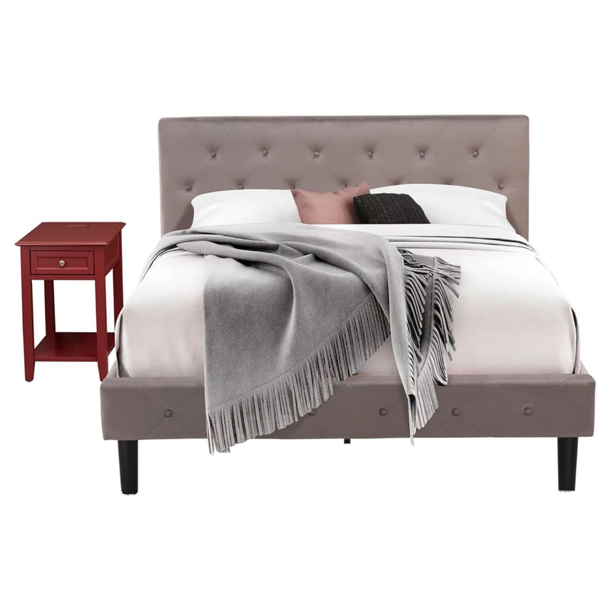 East West Furniture Nolan 2 Pieces Wood Queen Bedroom Set in Brown/Burgundy