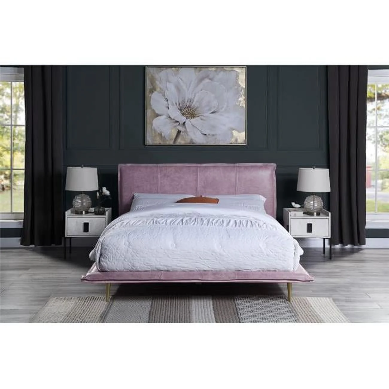 90 x 90 x 41 in. Metis Eastern Bed, Pink Top Grain Leather - King Size