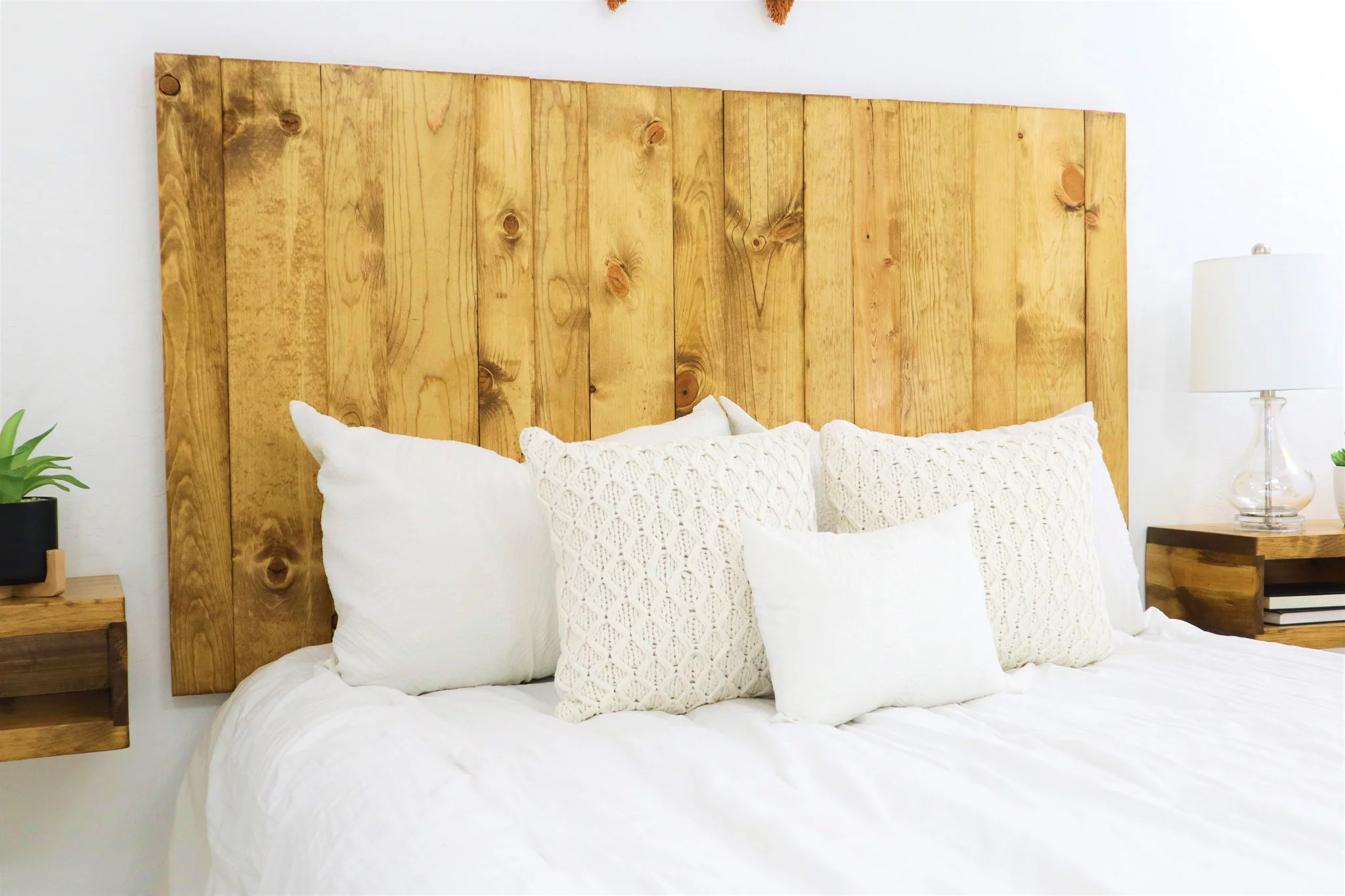 Barn Walls Golden Brown Headboard Stain, Rustic Design, Solid Wood Headboard, Floating Panels, Wall Mount, Adjustable Height, Easy Assembly, Queen Size