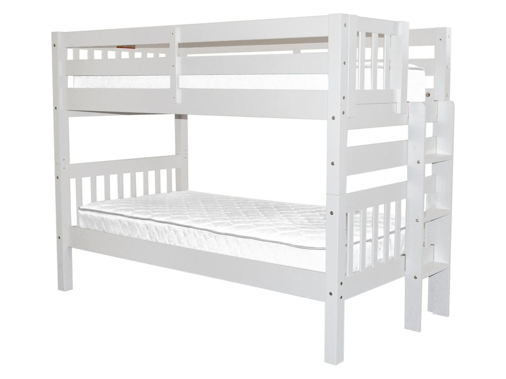 Bedz King Bunk Beds Twin over Twin Mission Style with End Ladder, White