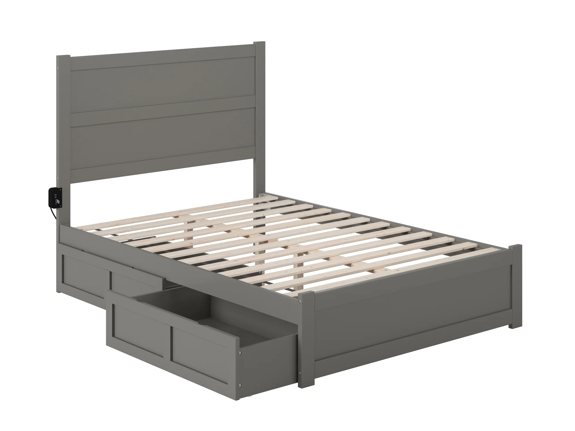AFI NoHo Full Wood Platform Bed with Headboard Footboard & 2 Storage Drawers, Grey