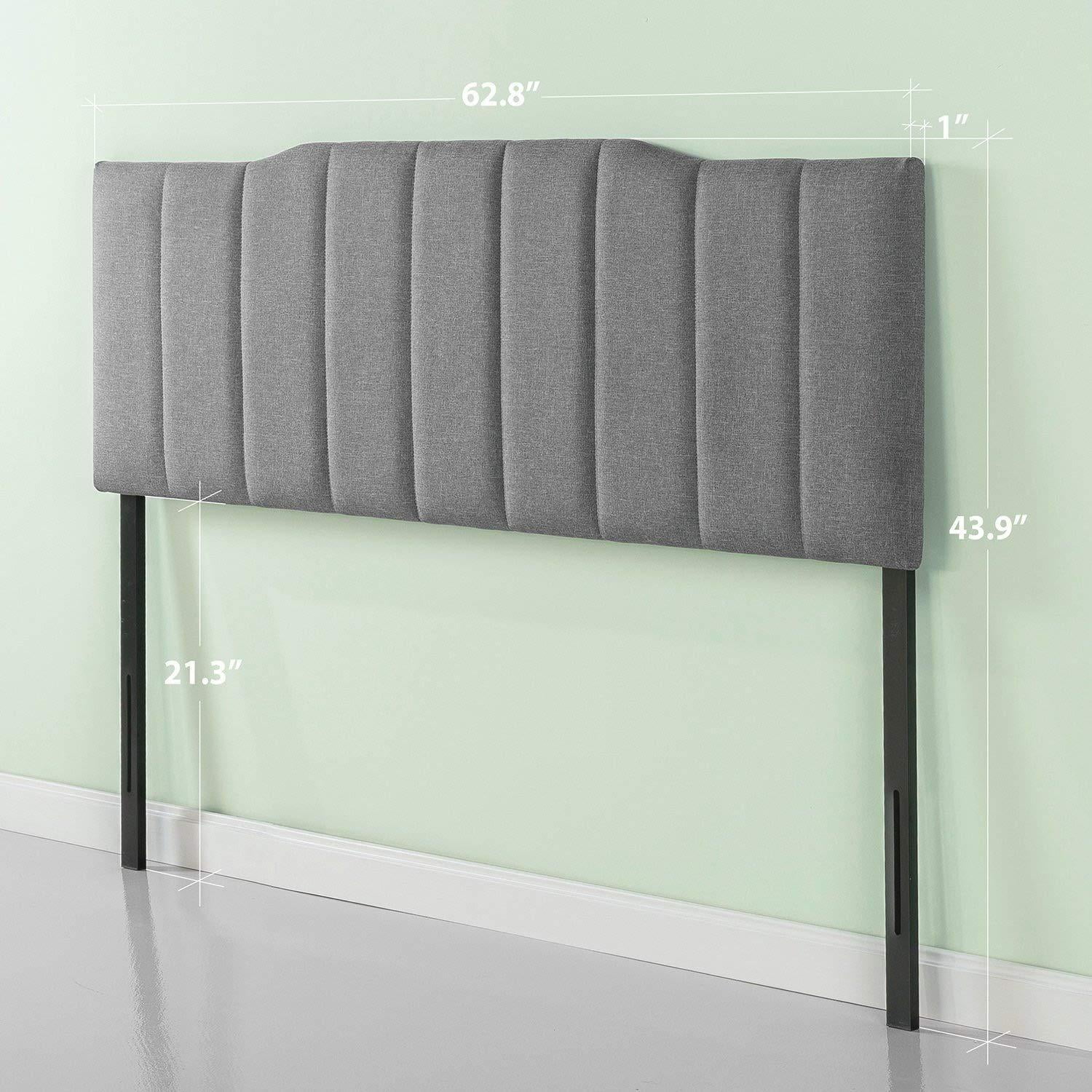 Zinus Satish Upholstered Channel Stitched Headboard in Grey, Queen Gray