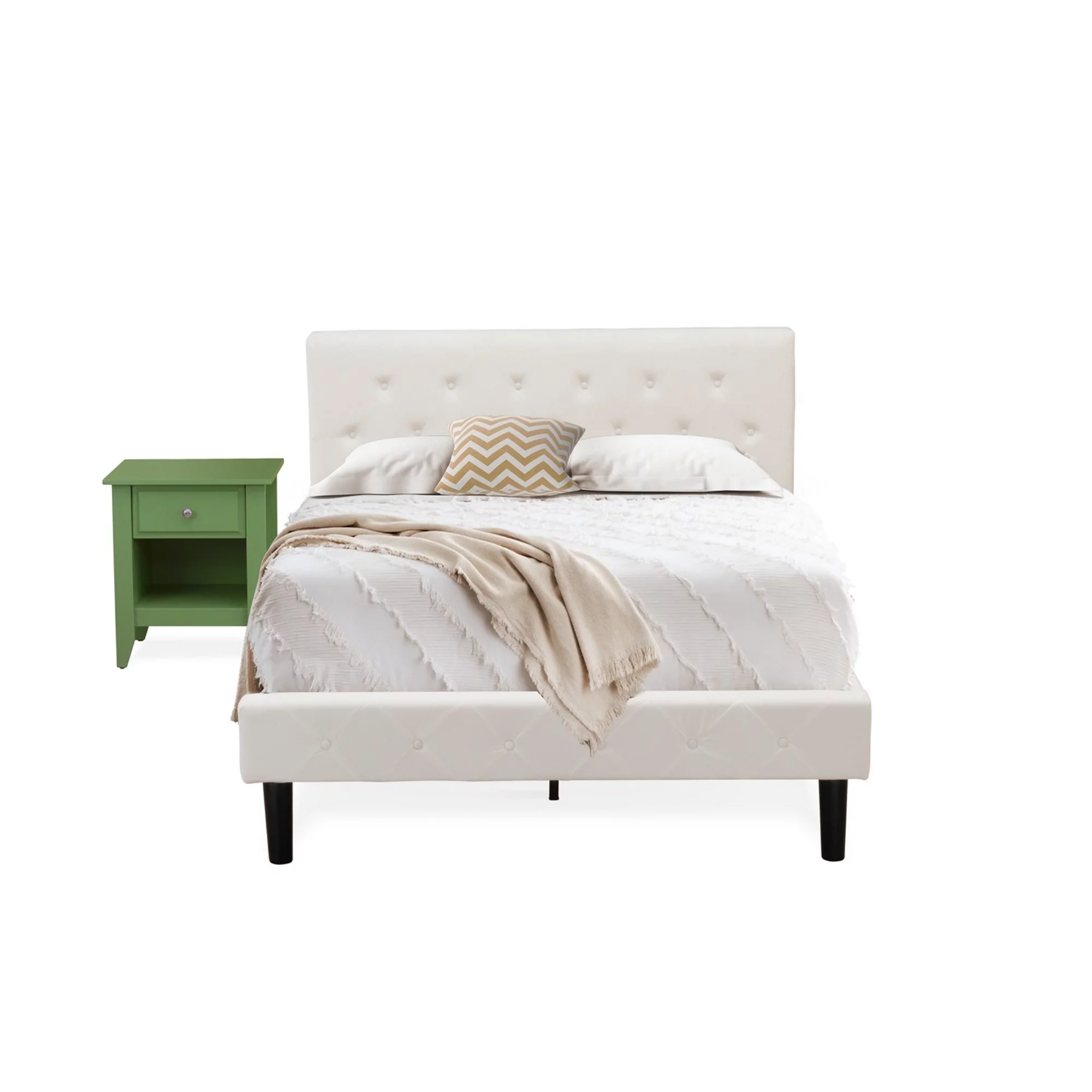 East West Furniture Nolan 2 Pieces Wooden Full Bedroom Set in White/Clover Green