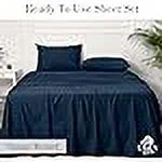Linen Home Washed Cotton Percale King Sheet Set, Navy Blue, Deep Pocket, 4 Pieces Bed Sheets - 1 Flat Sheet, 1 Fitted Sheet & 2 Envelope Closure Pillowcases, Cool and Comfortable Bed Linen