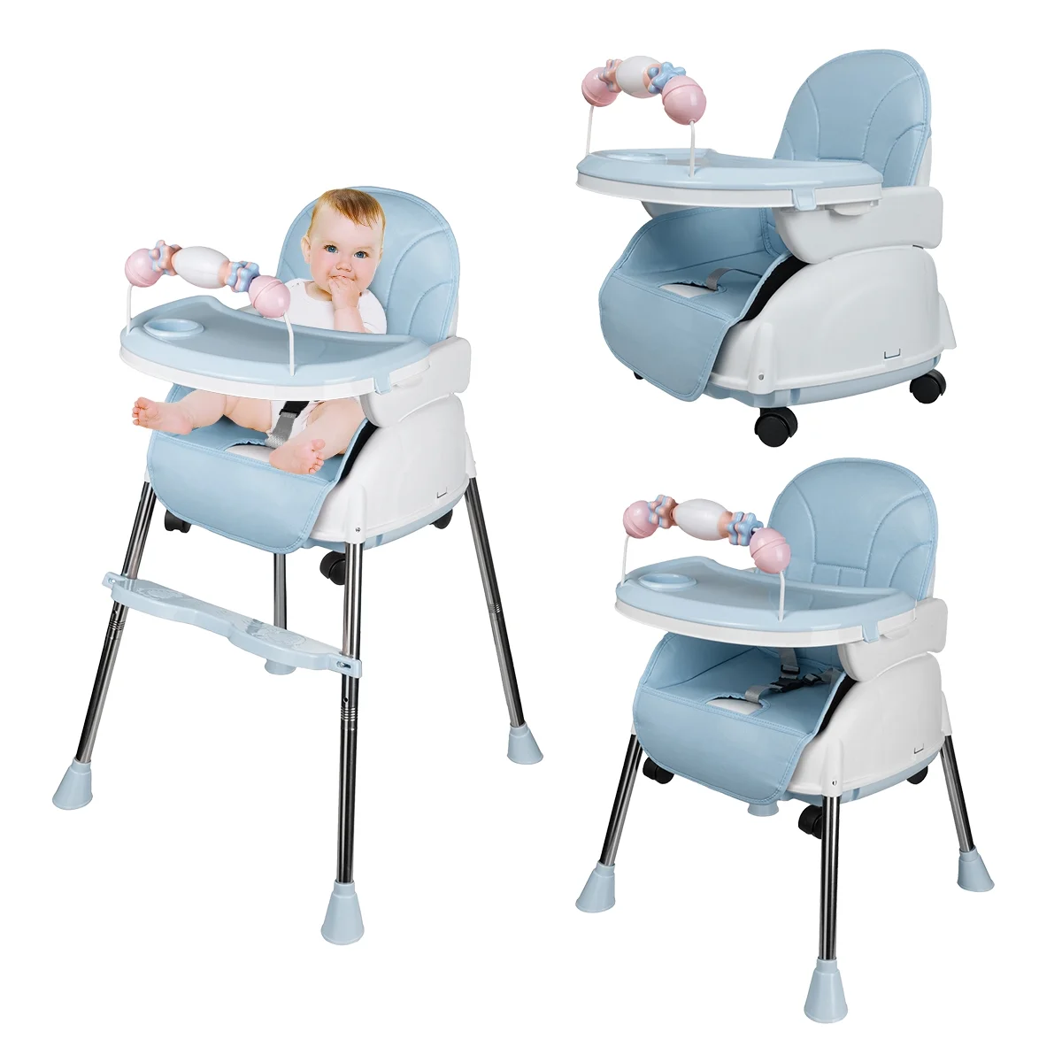 Baby High Chair,Convertible High Chairs for Babies and Toddlers,(Blue)