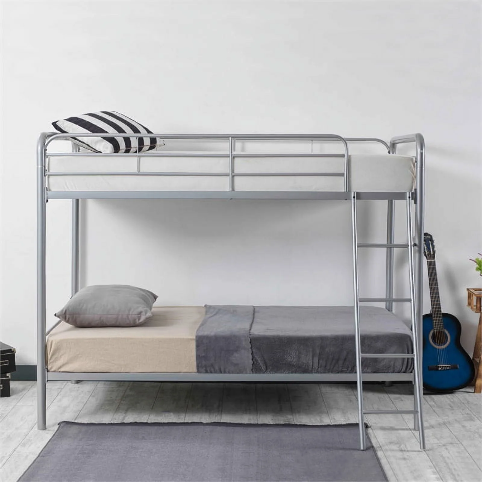 Better Home Products Twin over Twin Metal Bunk Bed in Gray