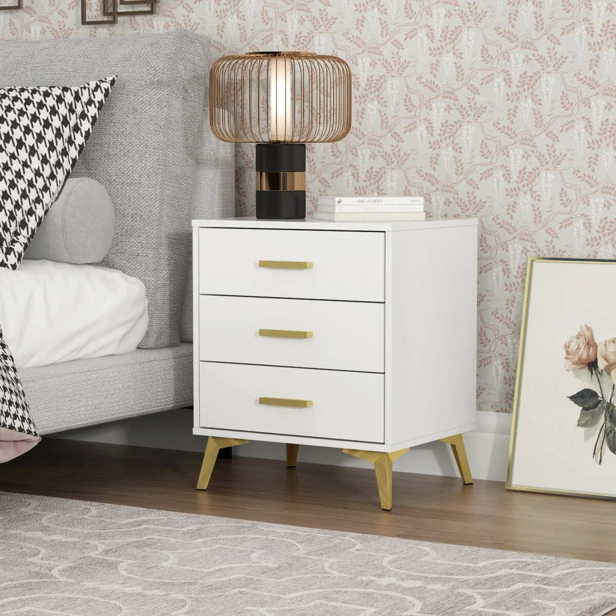 23.6'' Tall 3 - Drawer Nightstand End Table Beside Table Spray Paint White