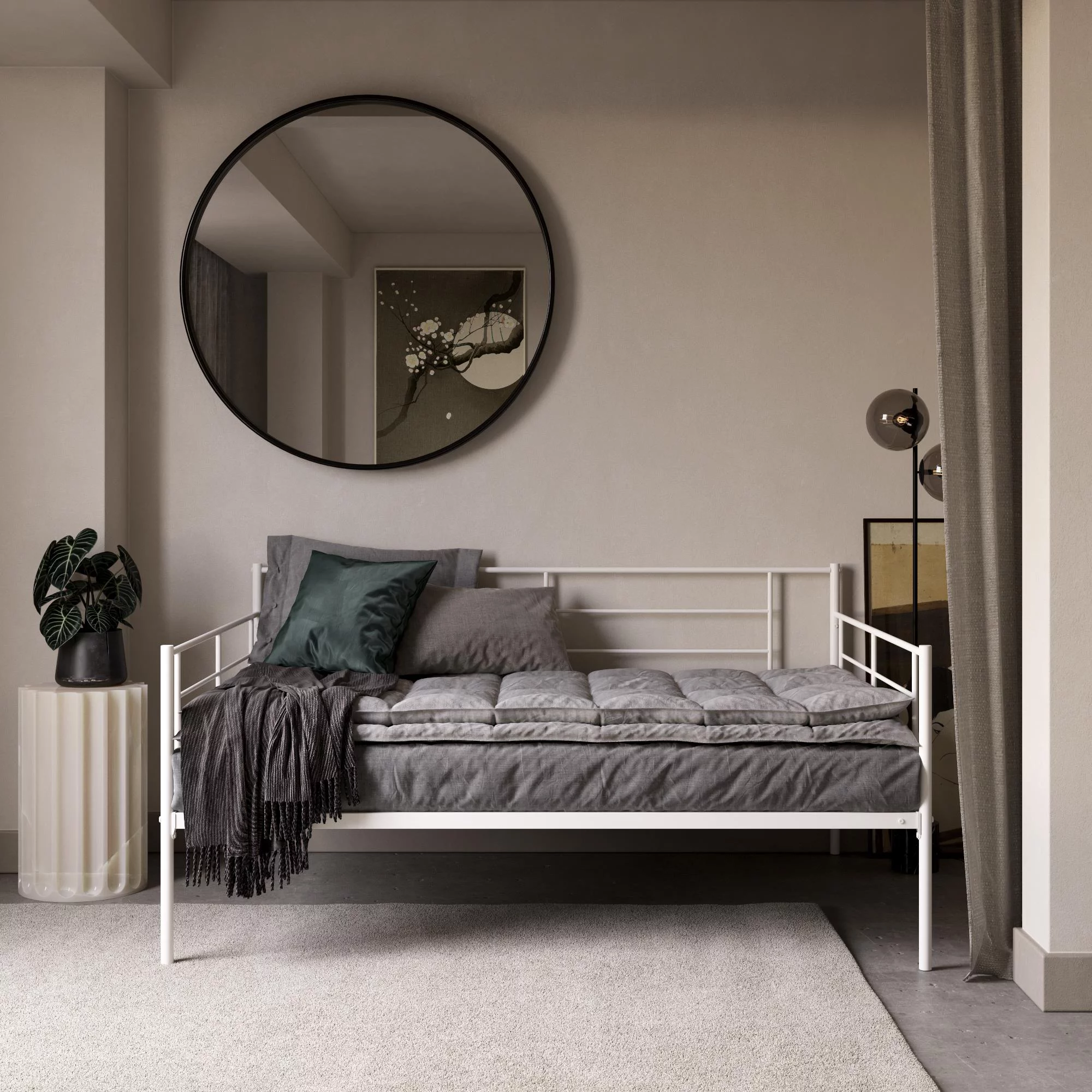 RealRooms Praxis Metal Daybed, Steel Frame, Storage, Full, White