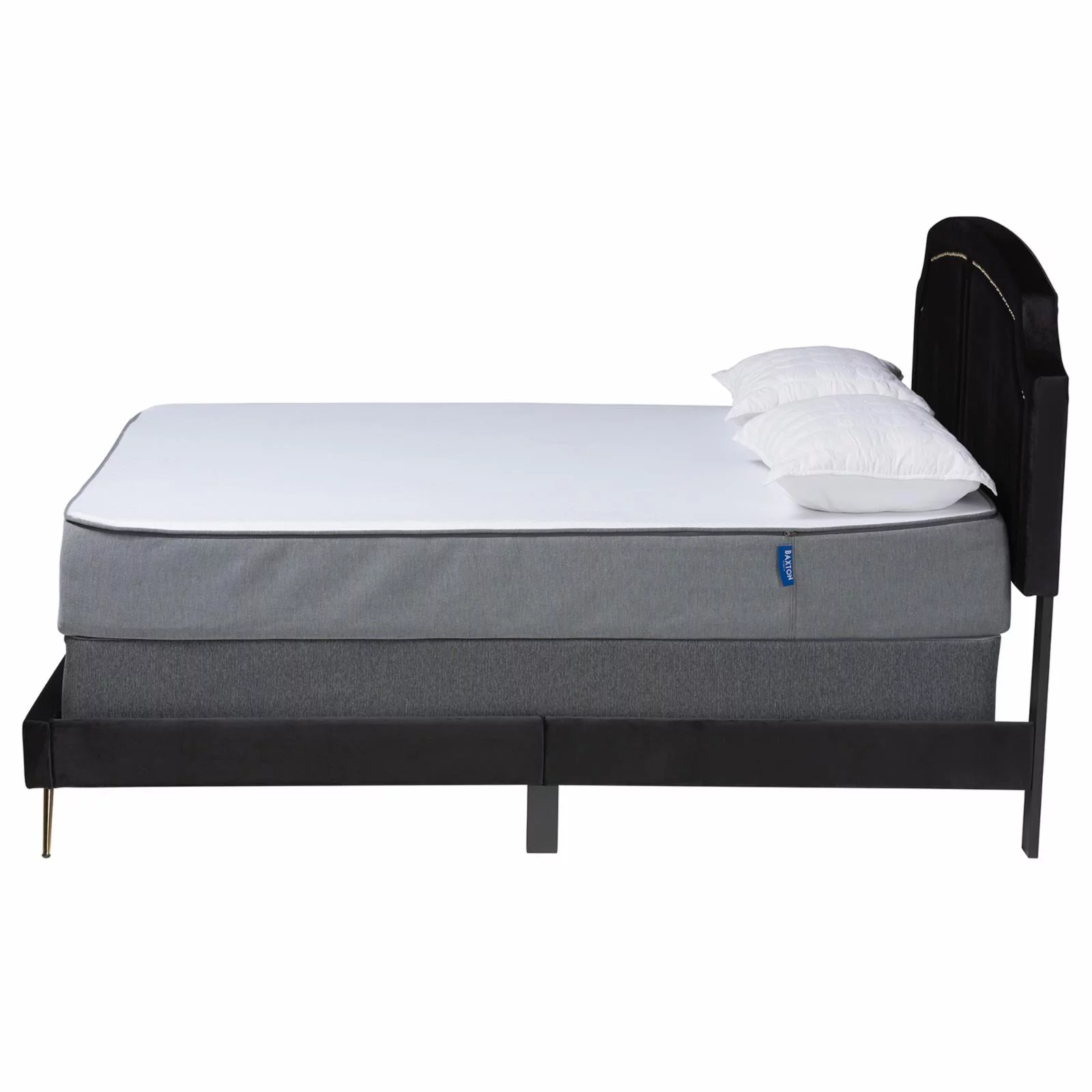 Baxton Studio Oxley Black Velvet and Gold Metal Queen Size Panel Bed