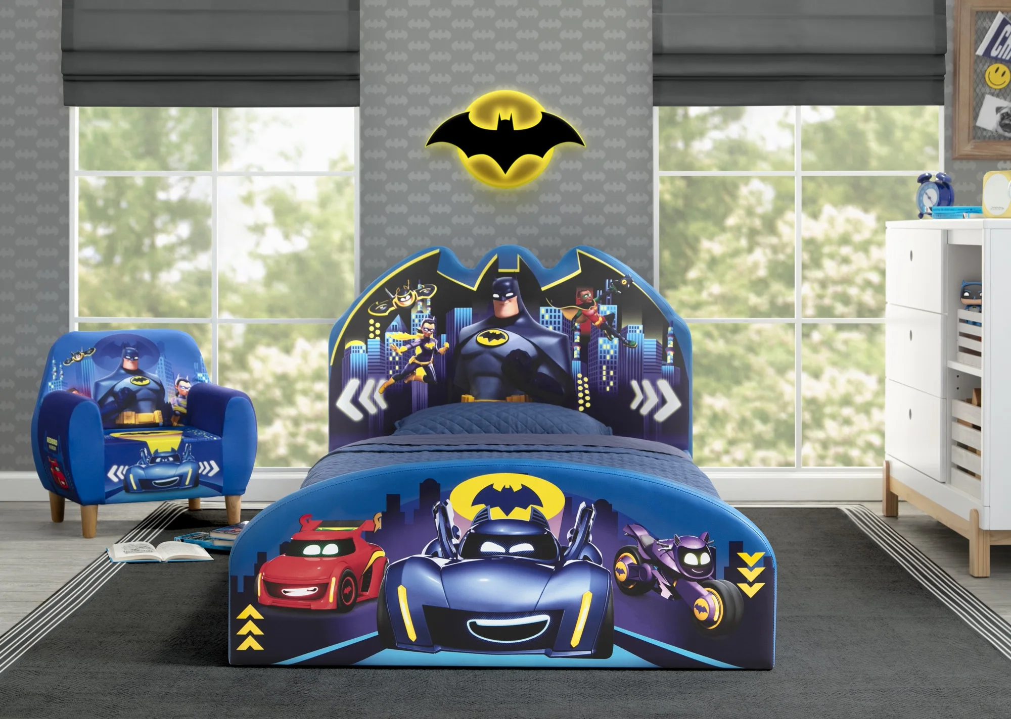 Batman Batwheels Upholstered Twin Bed by Delta Children, Blue