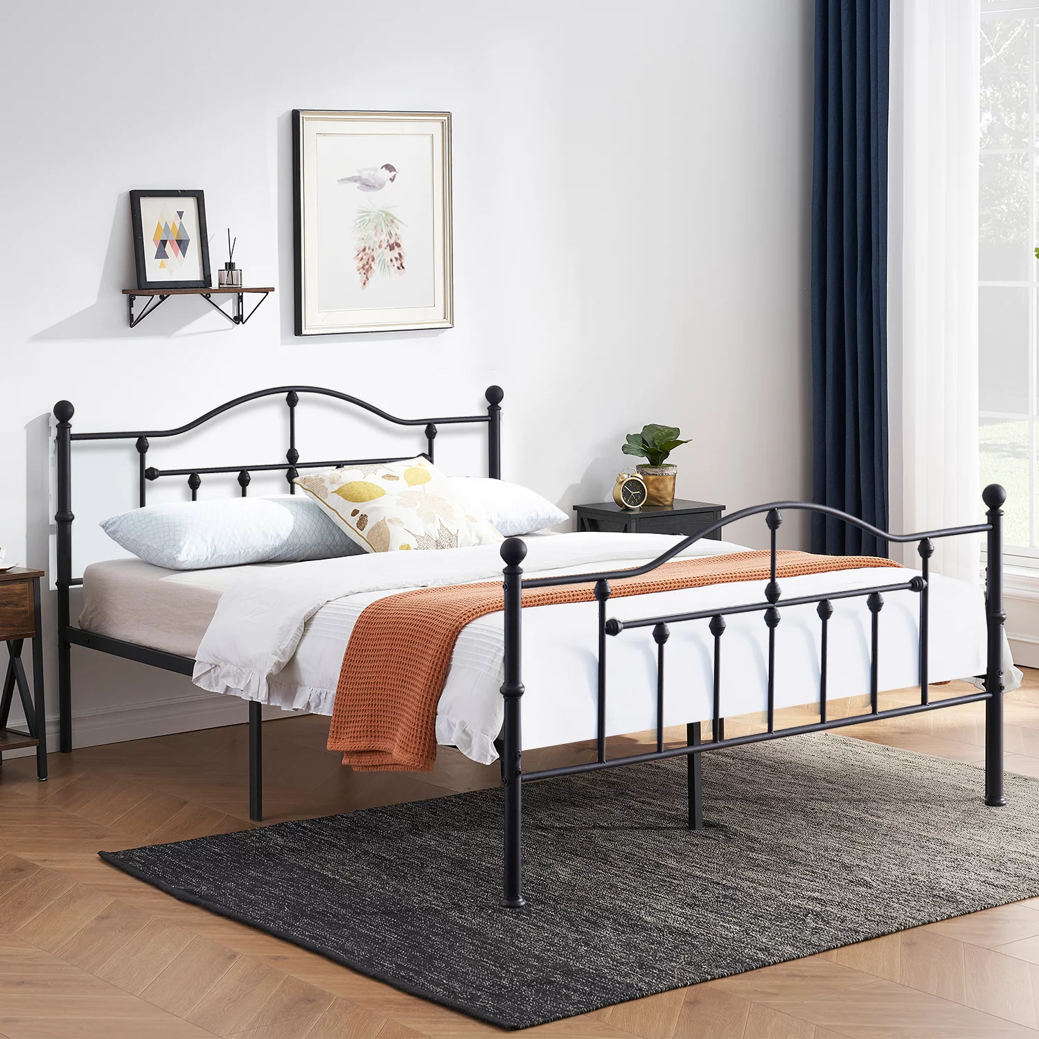 VECELO Full Size Metal Platform Bed Frame with Headboard and Footboard for Bedroom, Black