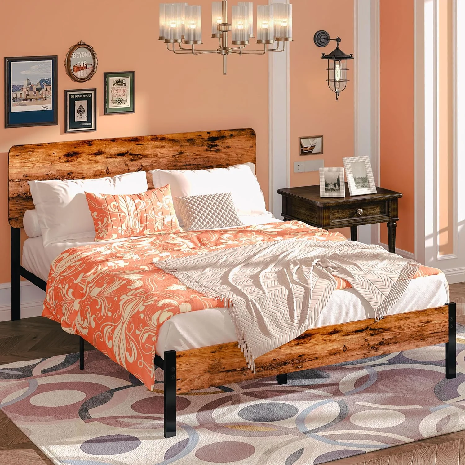 Queen Bed Frame, Metal Platform Bed with Headboard, Solid and Stable,Free, No Box Spring Needed, Easy Assembly