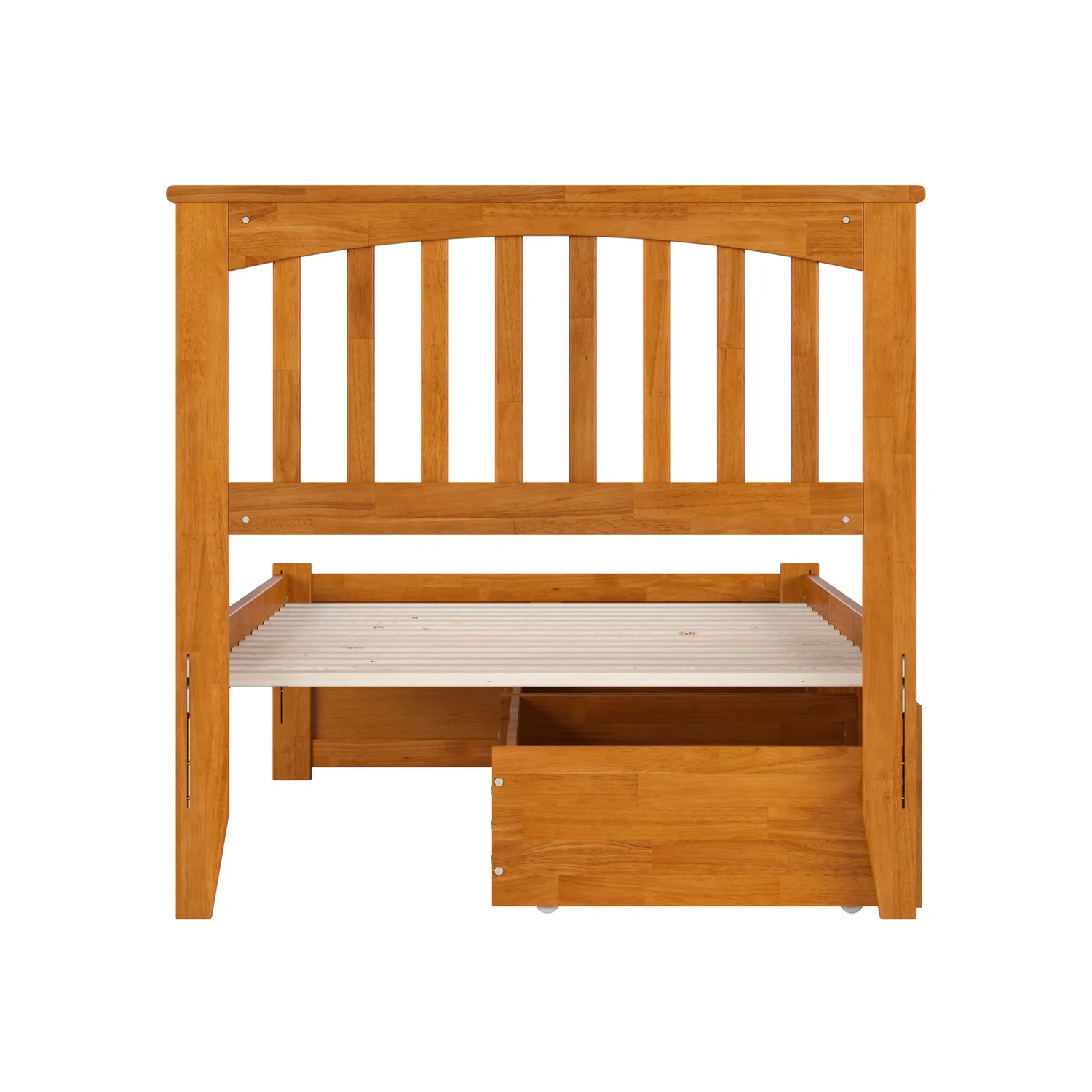 Mission Twin XL Wood Platform Bed with Footboard and Drawers in Light Toffee