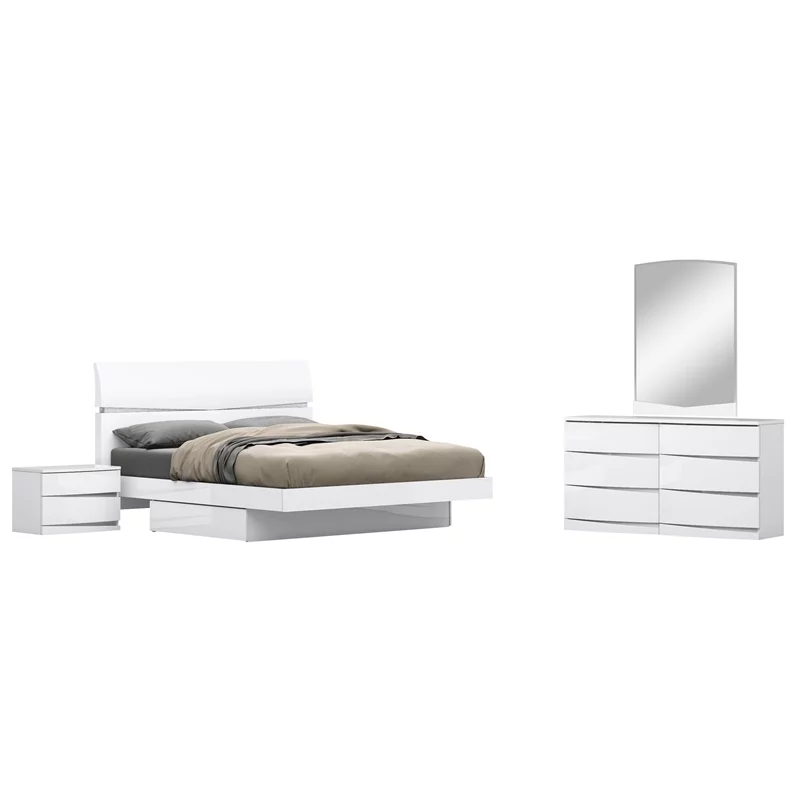 Titan Furnishings Grand 4-Piece Wood Queen Bedroom Set in White