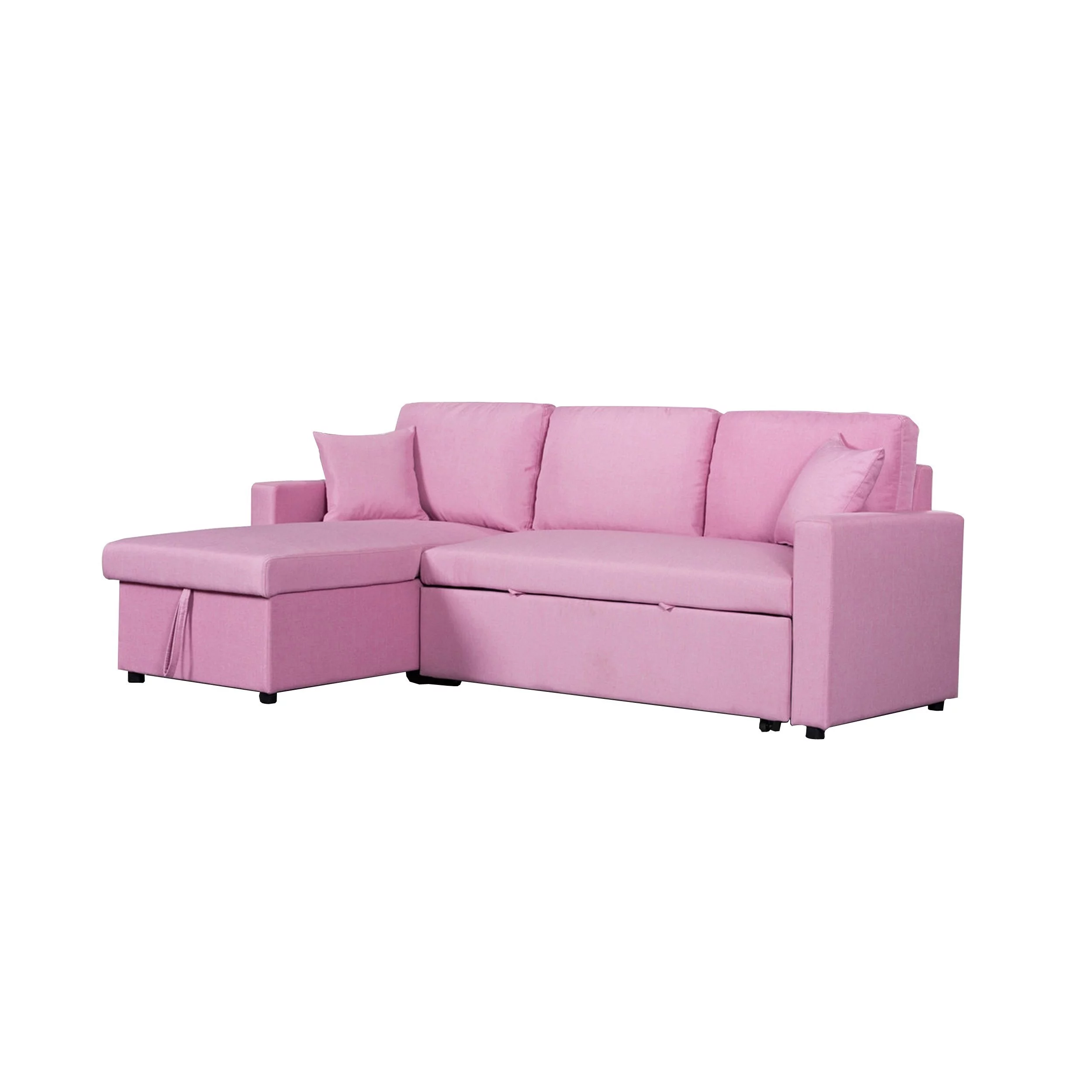 Kip 82 Inch Modern Sleeper Sectional Sofa Bed with Storage Chaise, Pink