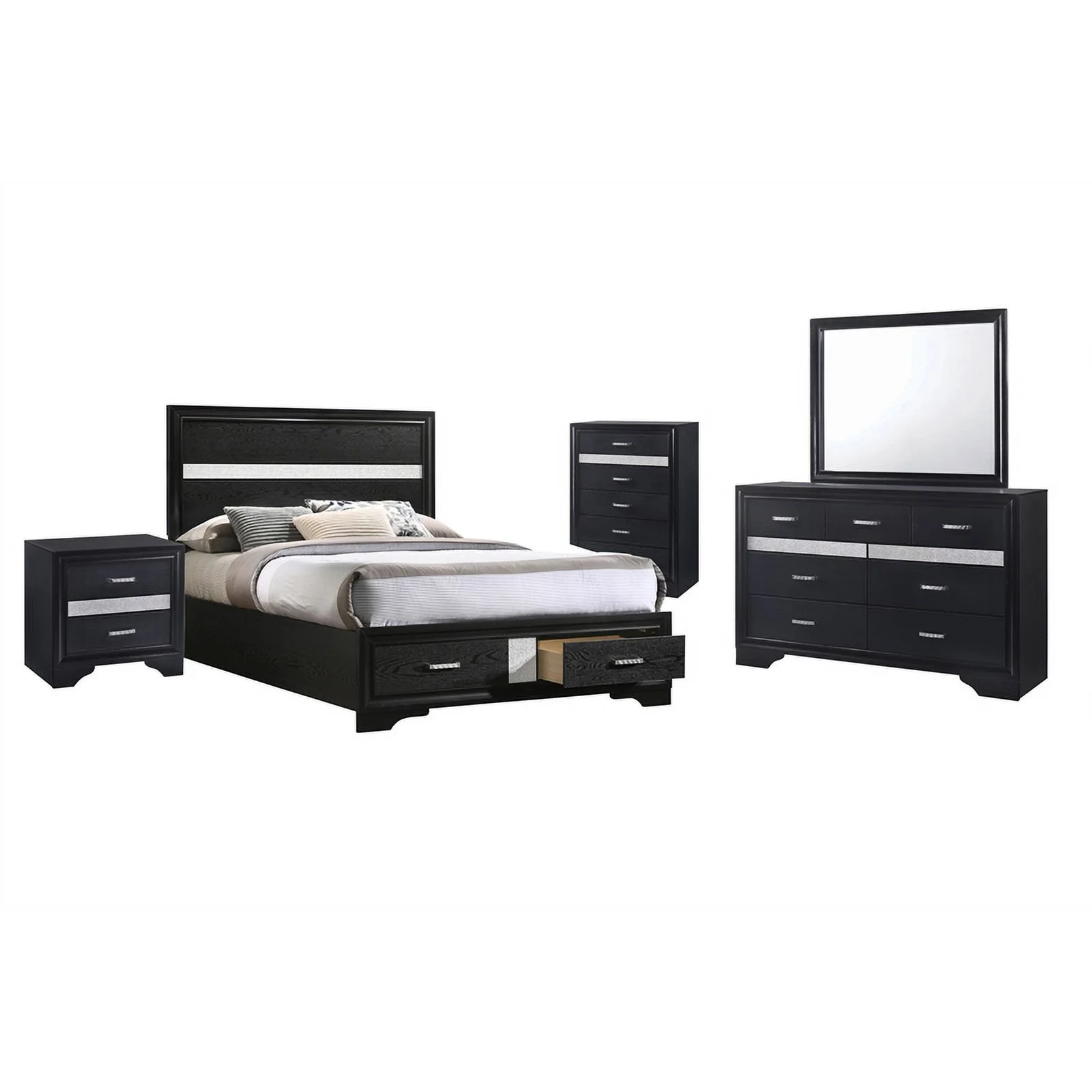Pemberly Row 5-piece Full Platform Storage Wood Bedroom Set Black