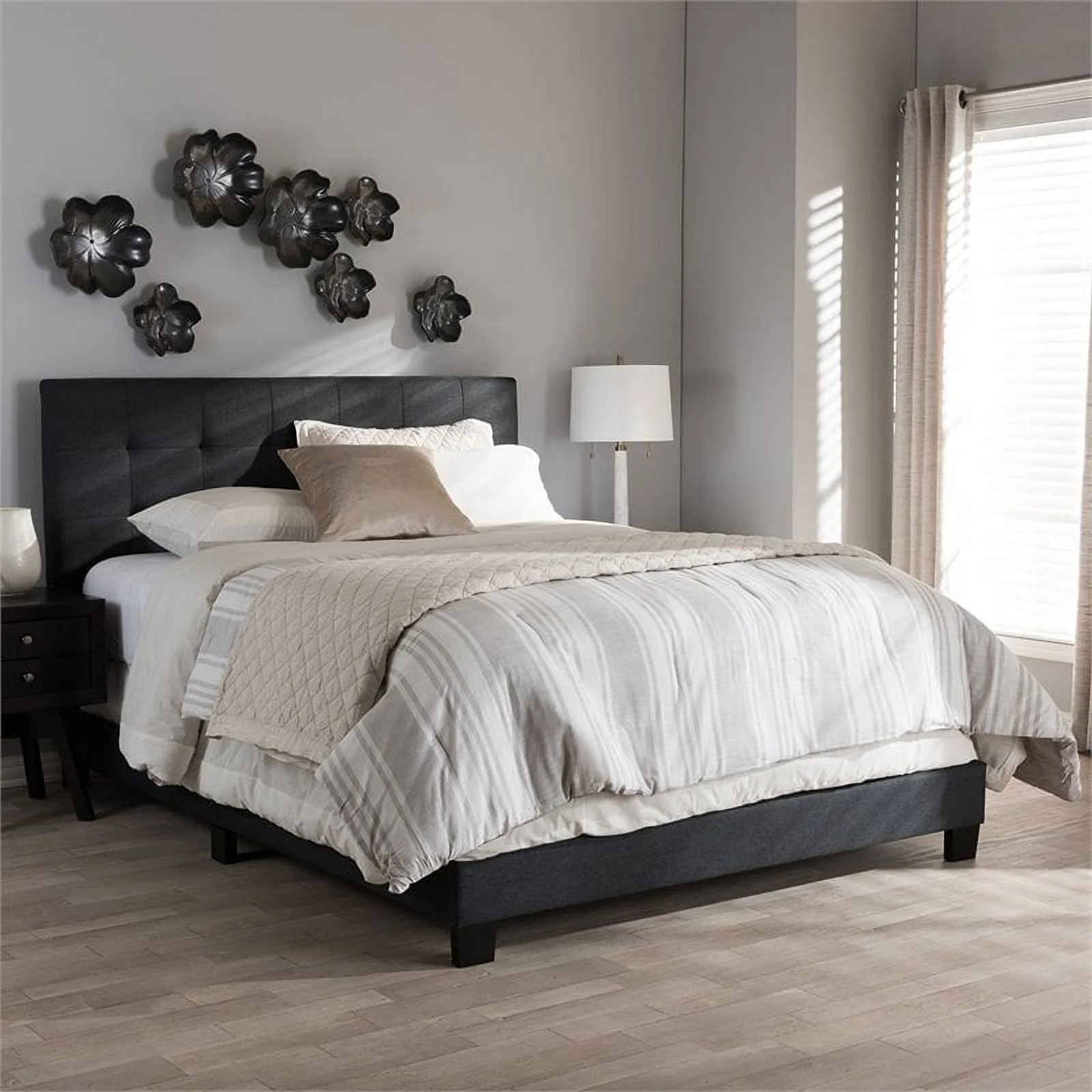 Bowery Hill Contemporary Full Upholstered Panel Bed in Dark Gray
