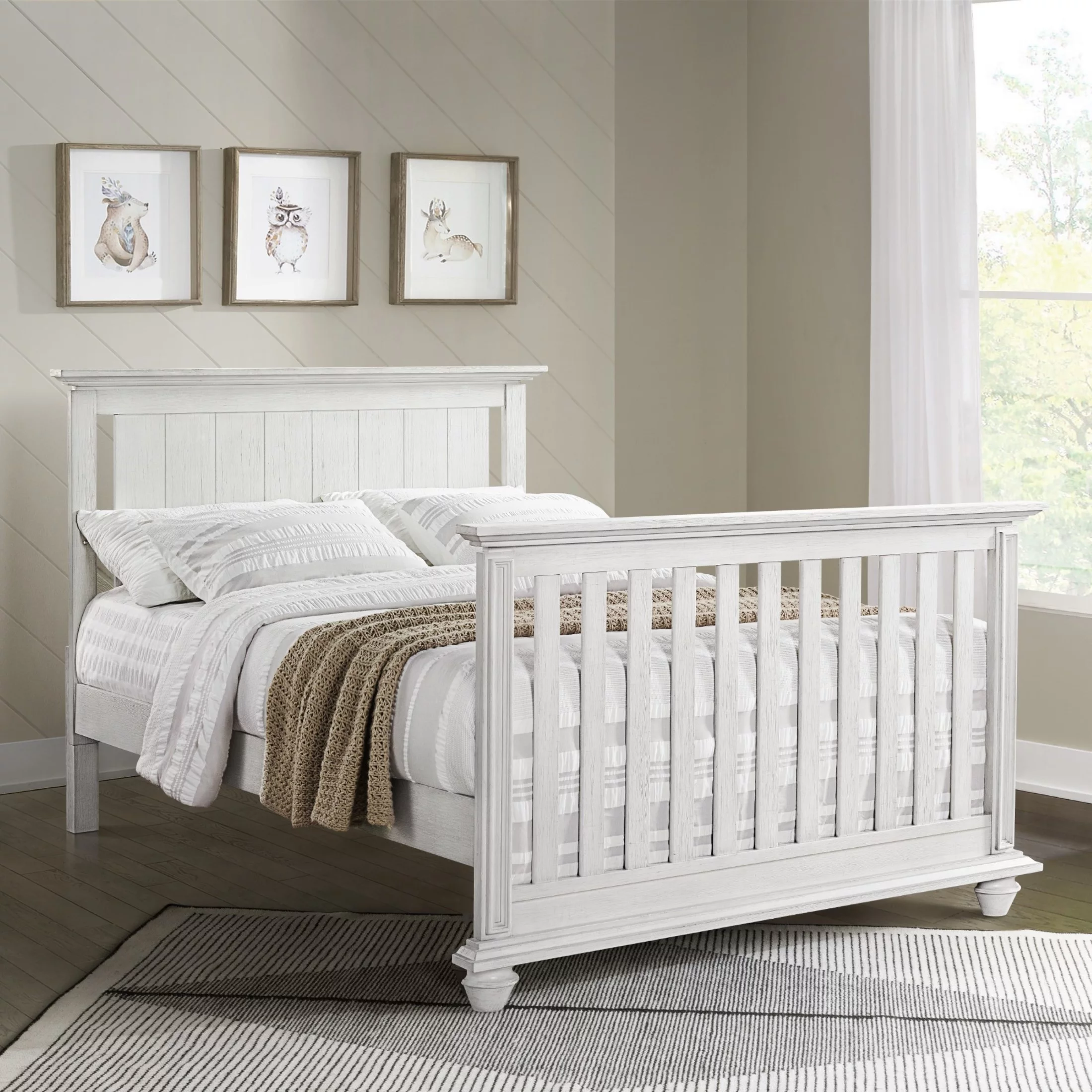 Oxford Baby Langston 4-in-1 Convertible Crib, Weathered White, Wooden Crib