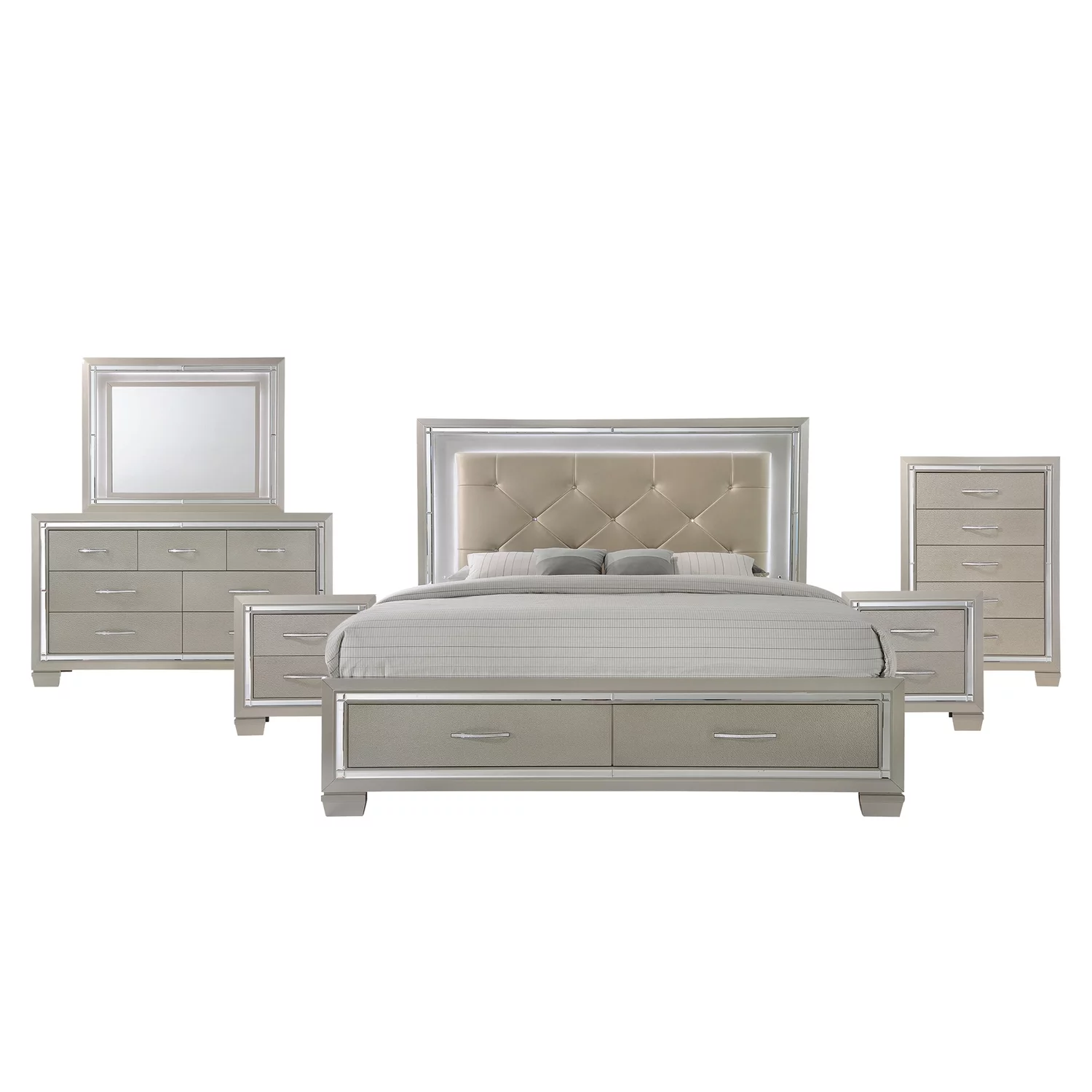Picket House Furnishings Glamour Queen Platform Storage 6PC Bedroom Set