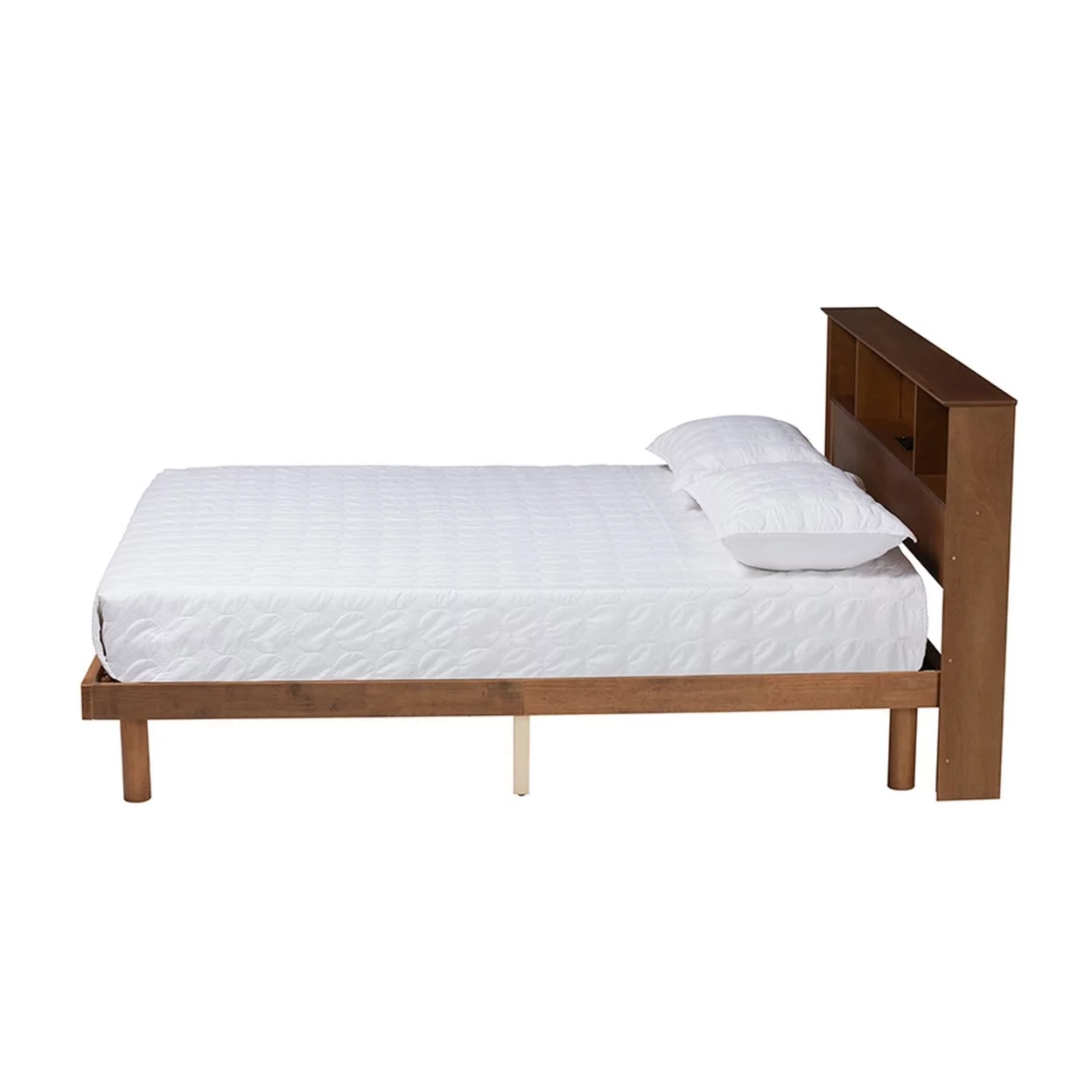 Baxton Studio Lochlan Mid-Century Modern Transitional Walnut Brown Finished Wood Full Size Platform Bed with Charging