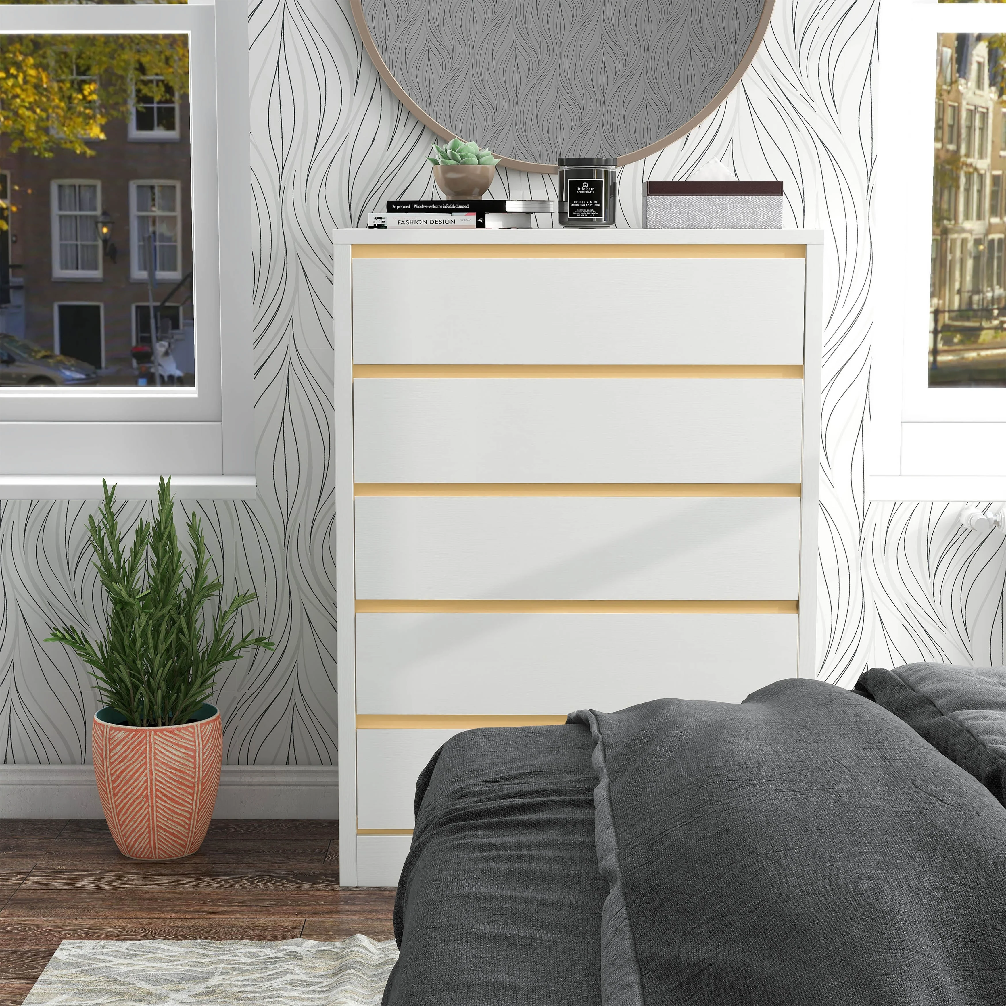 Denhour DH BASIC Mod Modern White 31-inch Wide 5-Drawer Vertical Dresser by