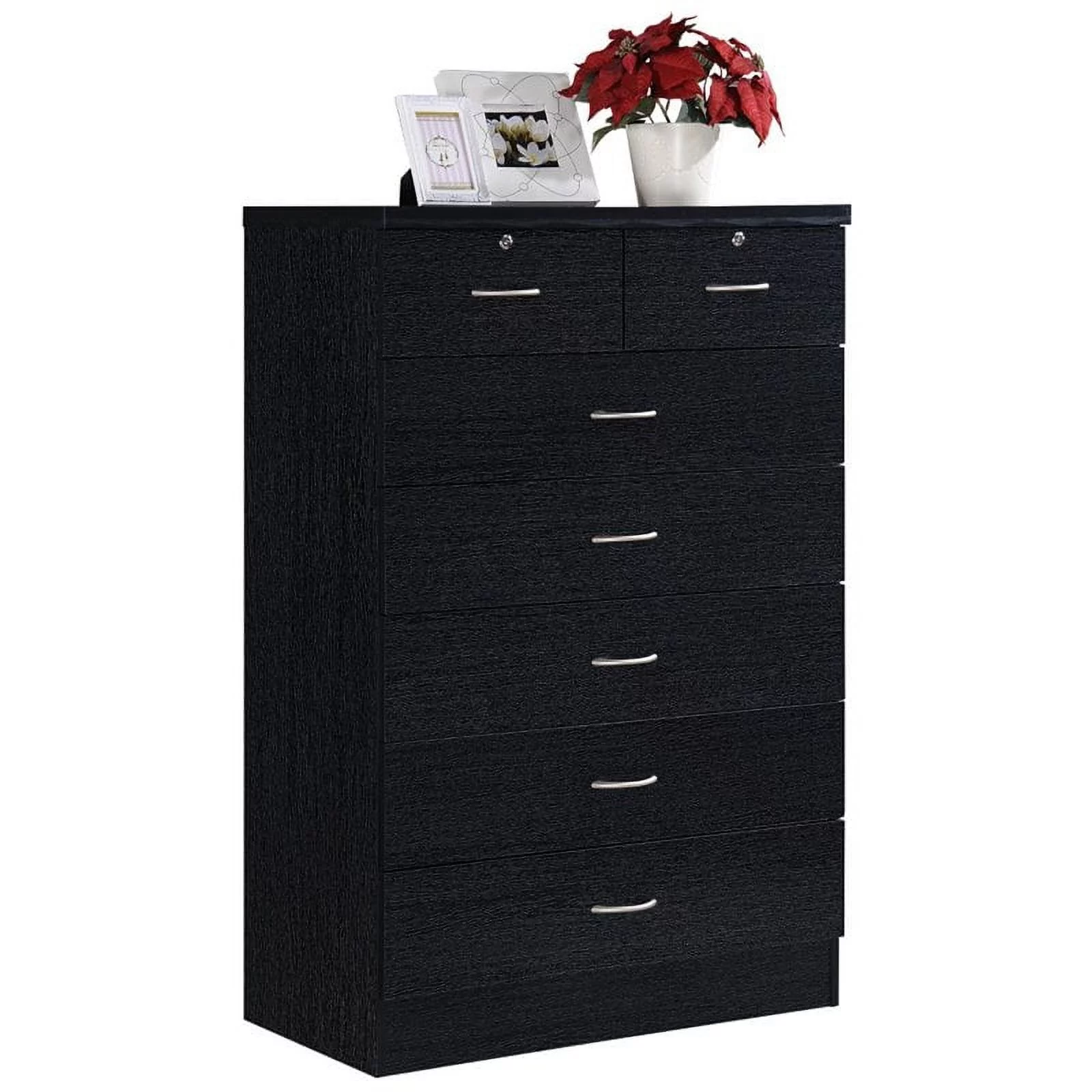 Home Square Hodedah 2 Piece 7 Drawer Wood Chest Set with Locks in Black