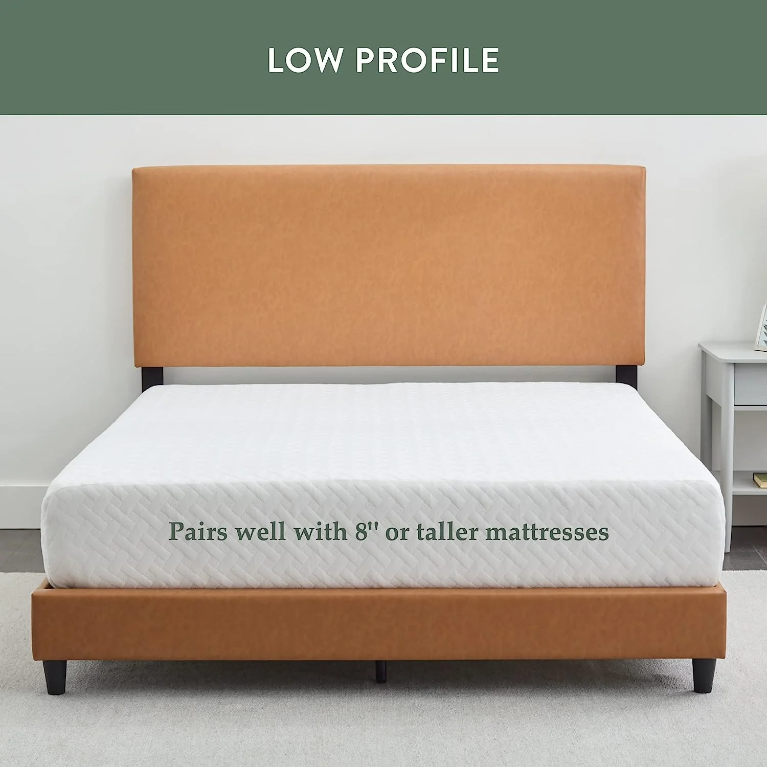 Popular Platform Bed with Headboard \u2013 No Box Spring Needed \u2013 Faux Leather Upholstered Platform Bed Frame \u2013 Low Profile  Black