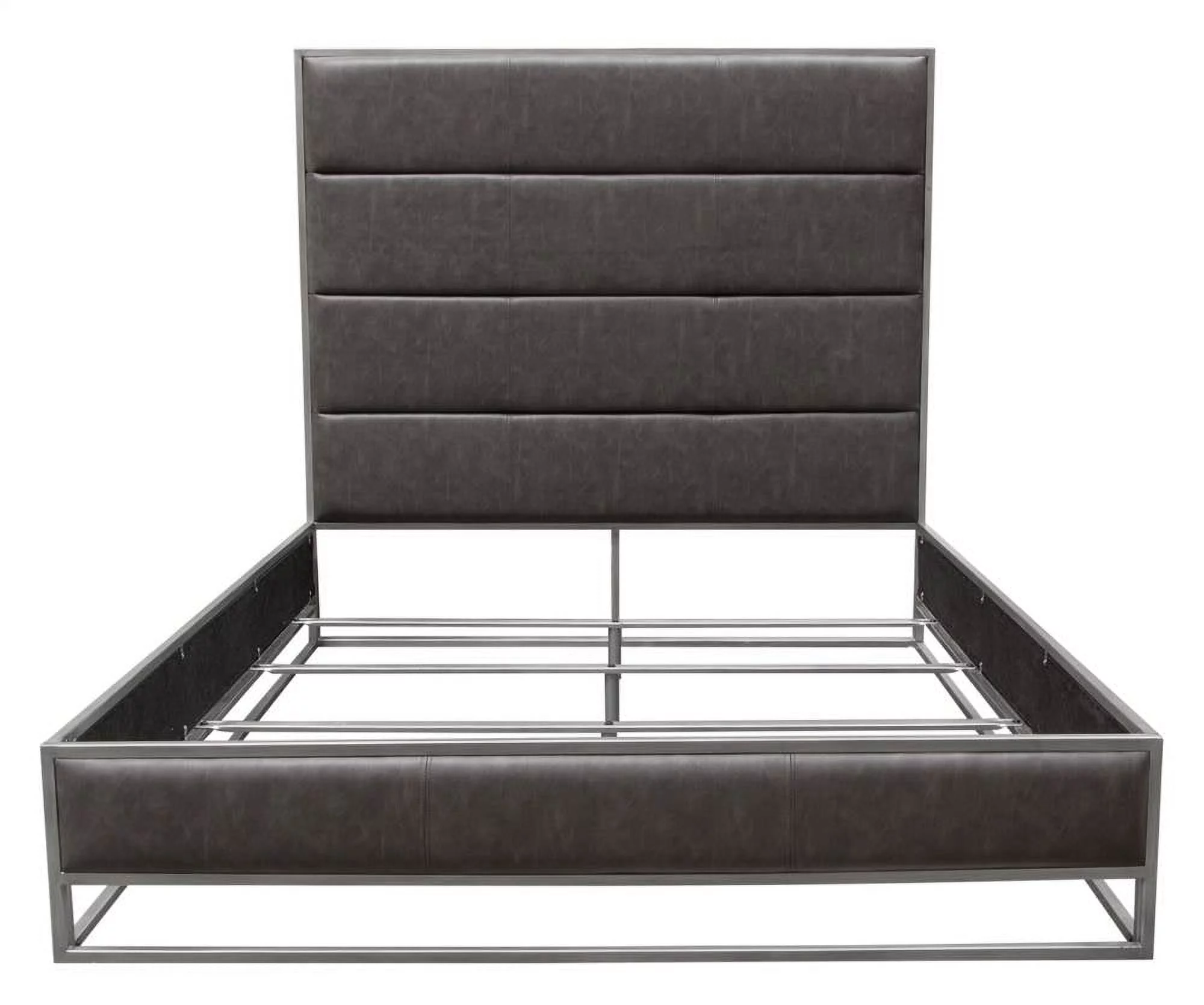 Diamond Sofa  Empire Eastern King Size Bed with Hand Brushed Silver Metal Frame, Weathered Grey PU