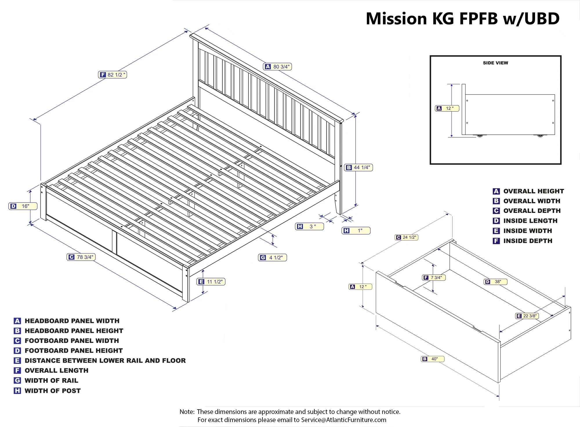 Mission Platform Bed with Flat Panel Foot Board and 2 Urban Bed Drawers in, Multiple Colors and Sizes