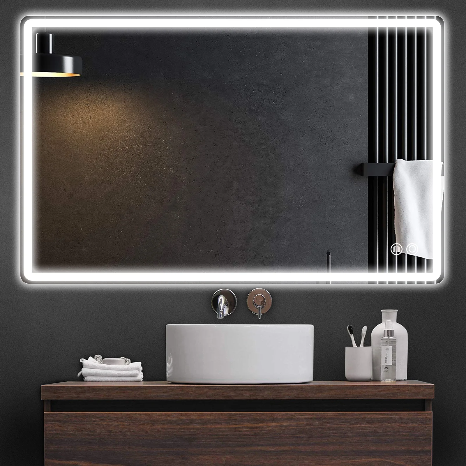40'' x 32'' Anti-Fog Wall Mounted LED Bathroom Mirror, 3 Colors Dimmable Touch Lighted Makeup Vanity Mirror, Frontlit and Backlit LED Mirror for Bathroom