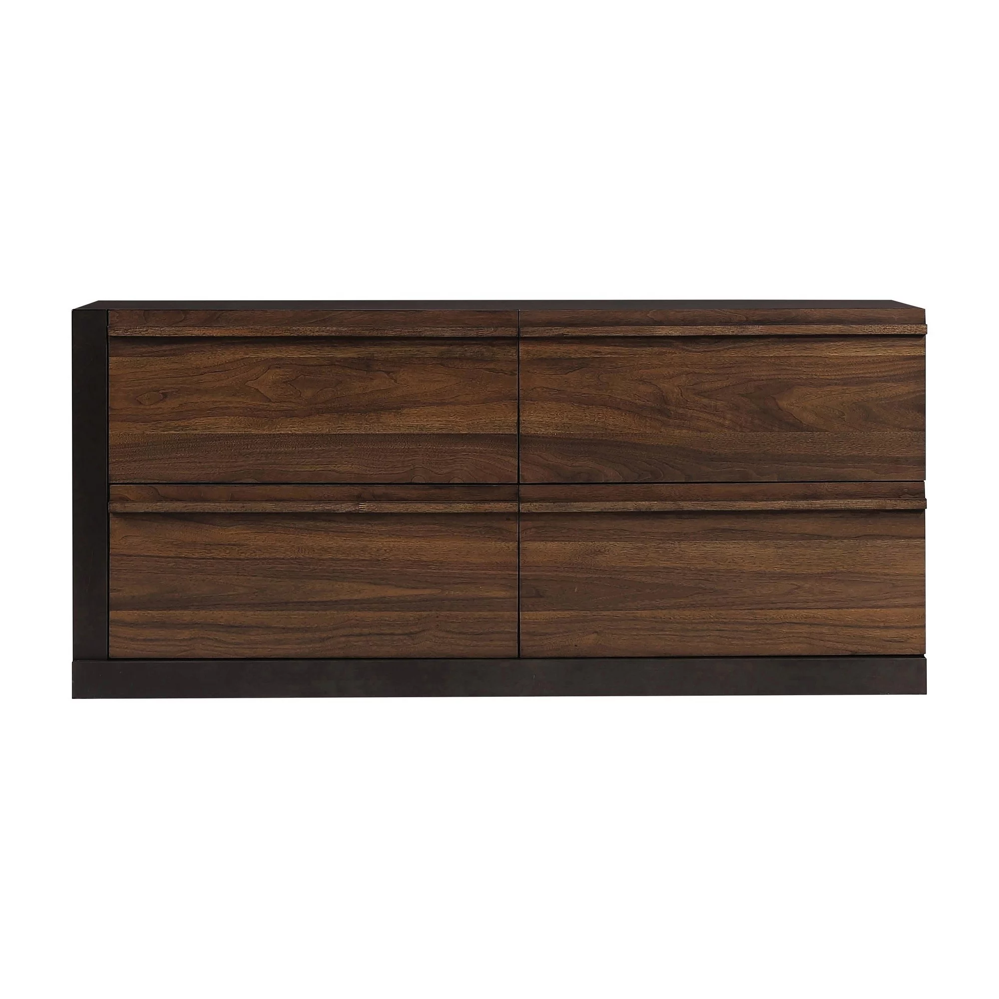 Benjara Ras 64 Inch 4 Drawer Wide Dresser, Felt Lined Top Drawer, Walnut Brown Wood