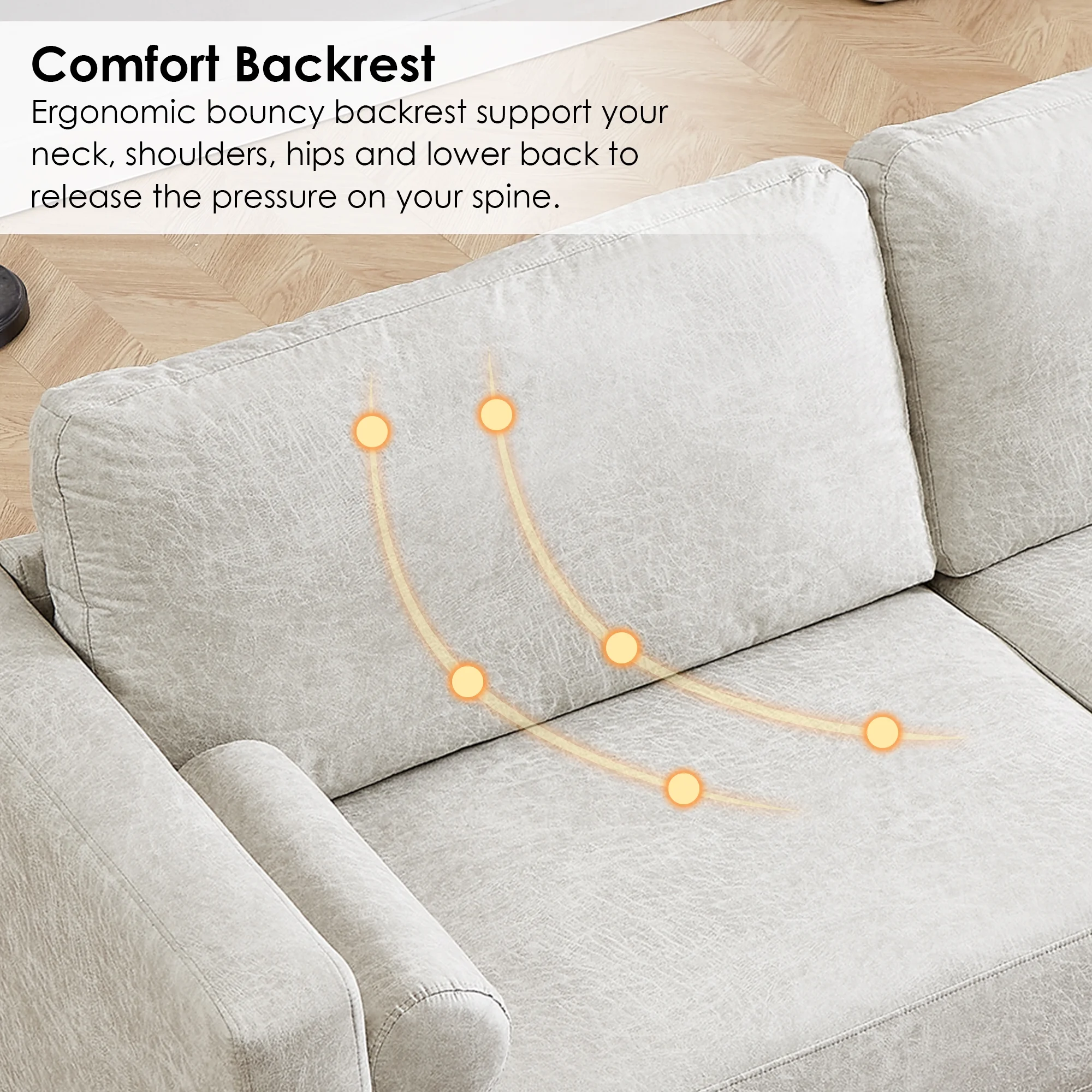 Homfa 3 Seat Sofa, 78.9'' Modern Large Upholstered PU Couch with Square Arm, White