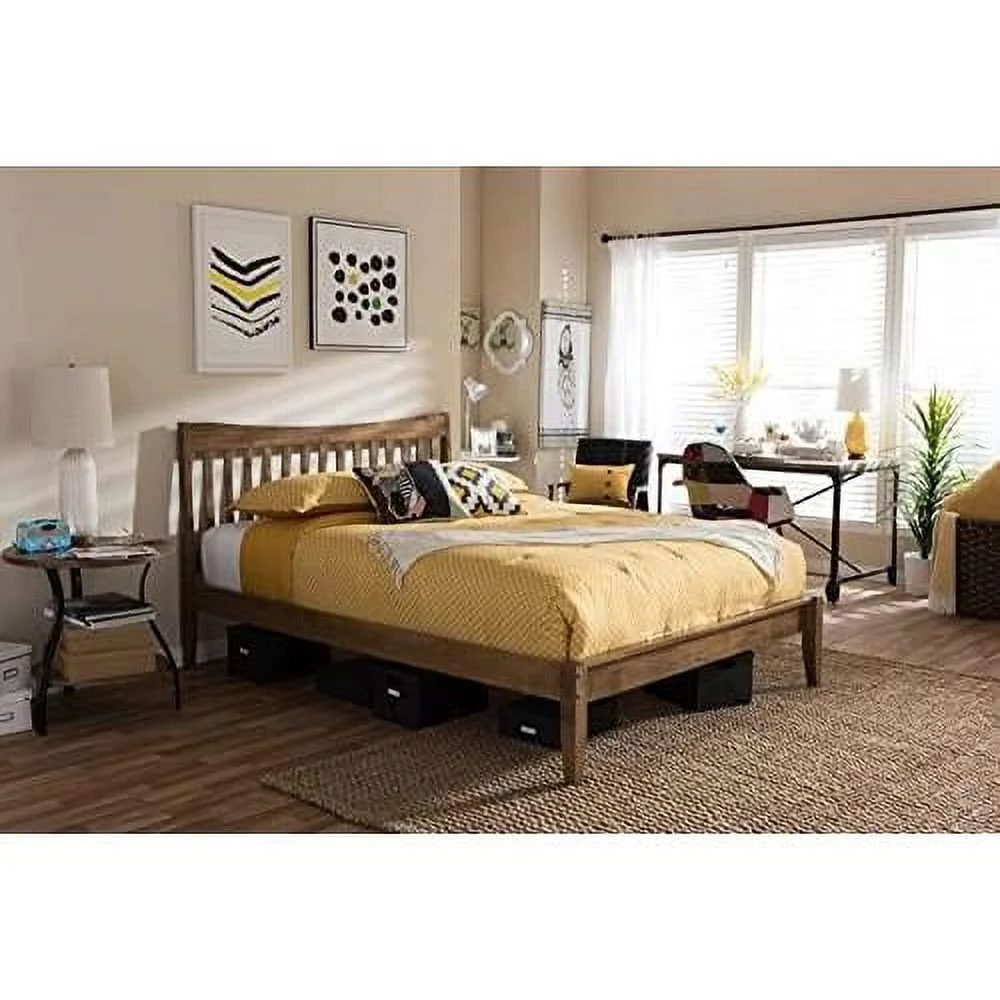 Edeline -Century Modern Solid Walnut Wood Curvaceous Slatted King Size Platform Bed