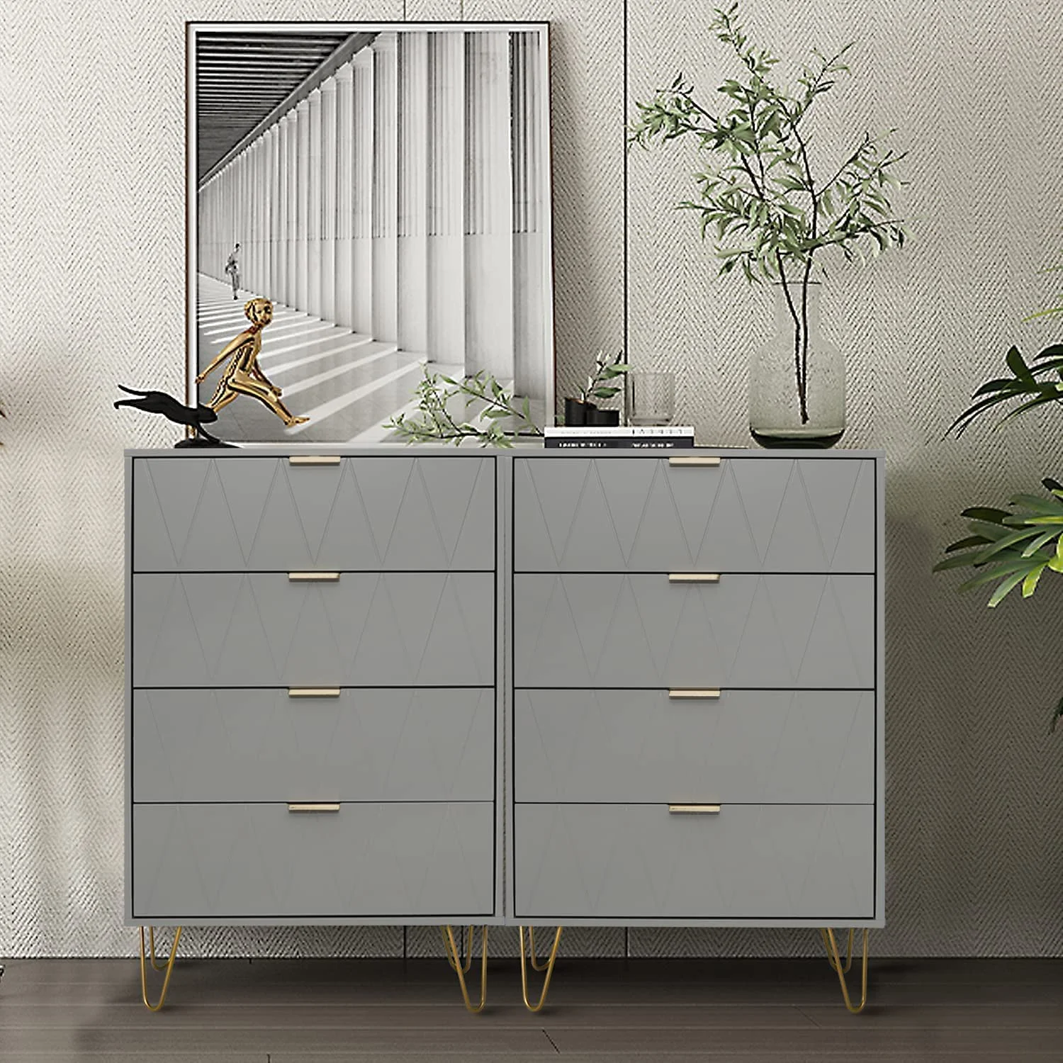 4 Drawer Dresser   Cabinet  Tall Drawers Chest Organization for Closet  Bedroom  Office File Nightstand  Living Room  Entryway with 4 Metal Legs Anti-Tipping Device(Set of 1 Grey)