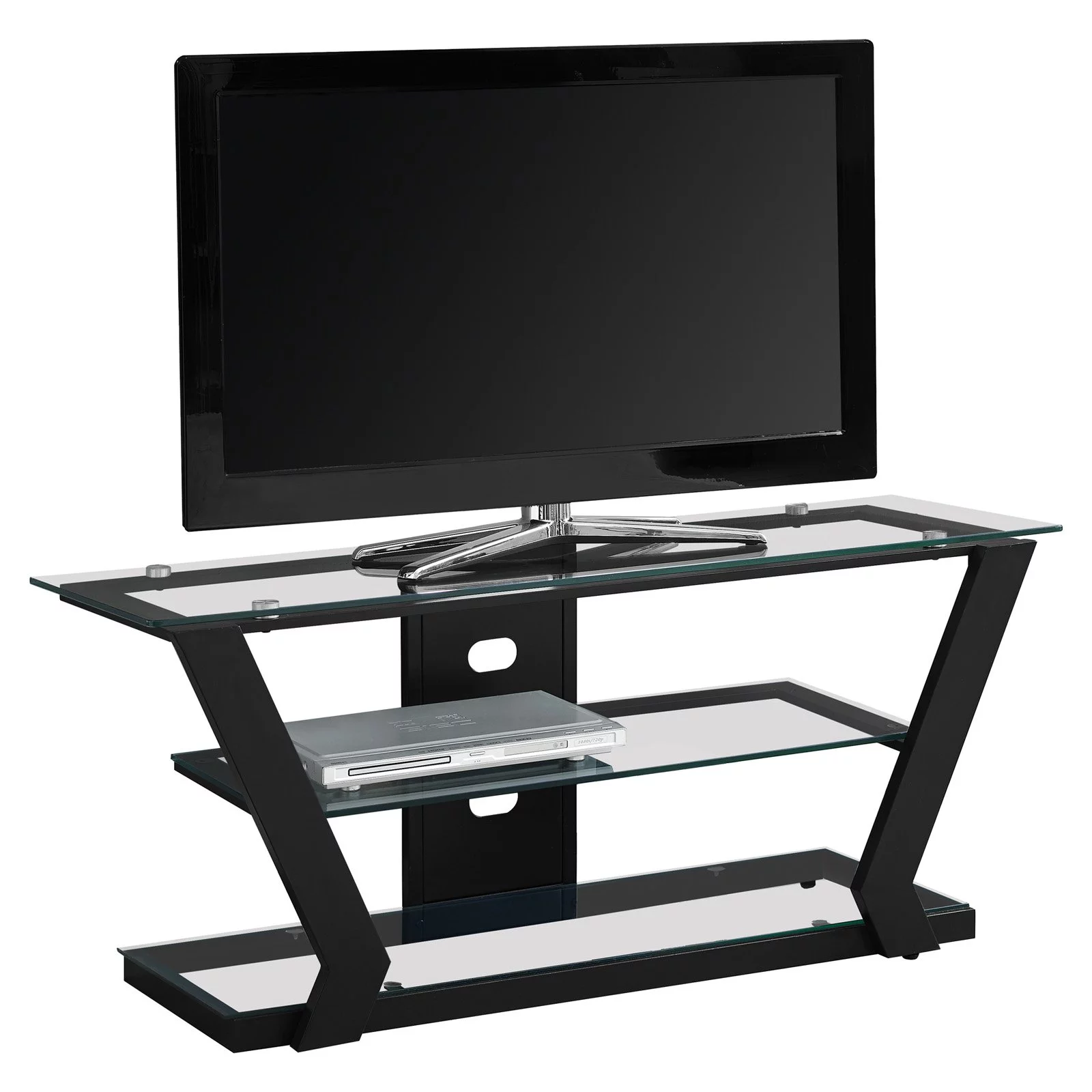 Tv Stand 48 Inch Console Living Room Bedroom Tempered Glass Black