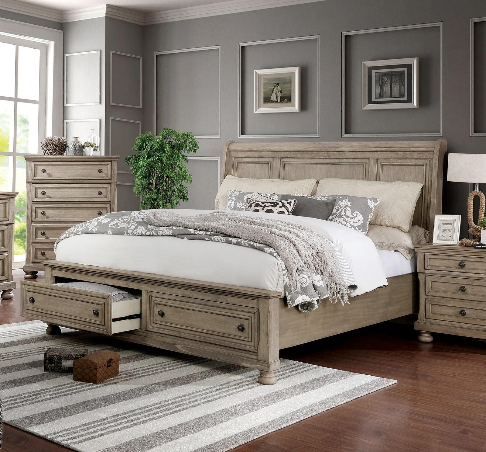 Transitional Gray Solid Wood Queen Bedroom Set 6pcs FOA CM7568 Wells