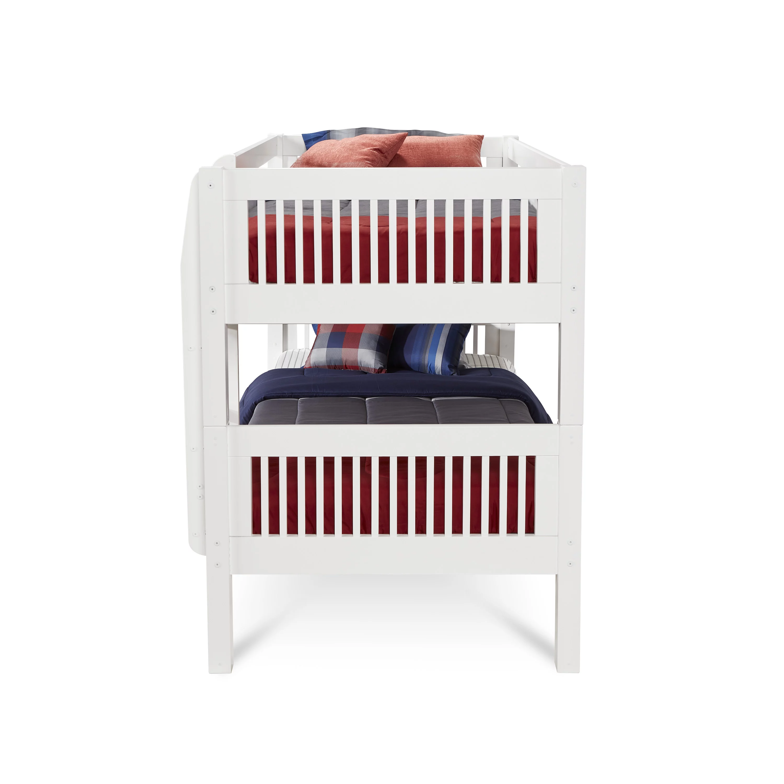 Camaflexi Twin over Twin Low Bunk Bed - Mission Headboard - White Finish