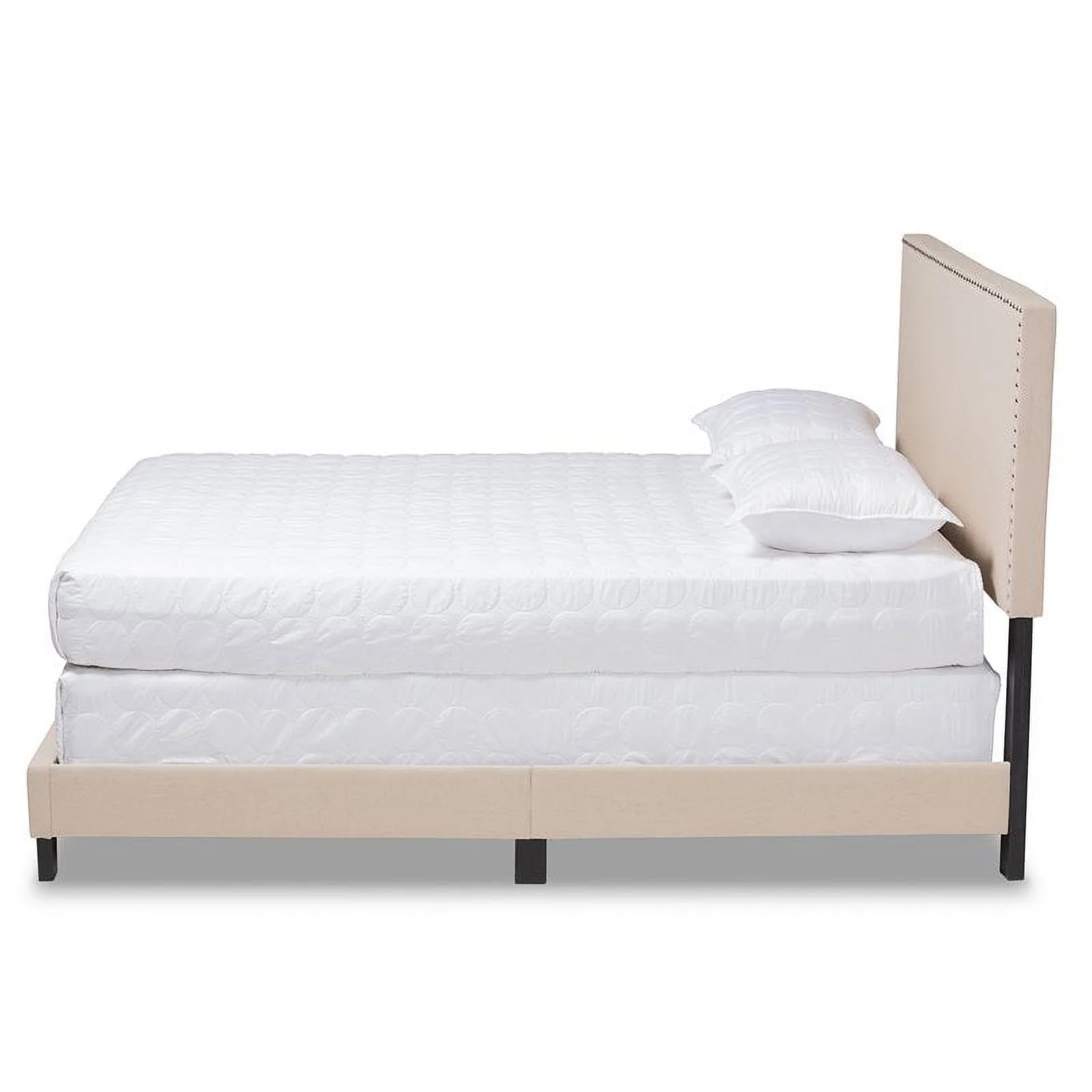 Bowery Hill Full Size Beige Linen Panel Bed with Nailhead Trim