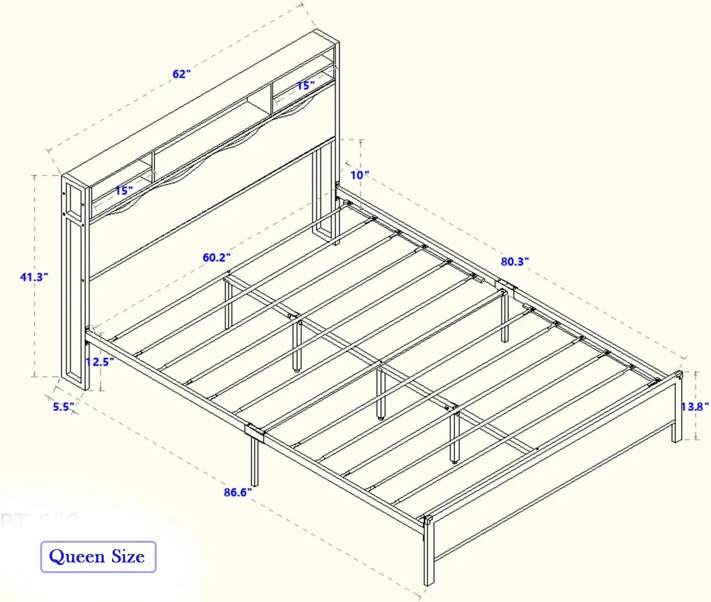Queen Size Bed Frame With Headboard And USB Port, Industrial Bed Frame With Lights, Mattress Foundation, Strong Metal Slats Support, No Box Spring Needed, Rustic Brown