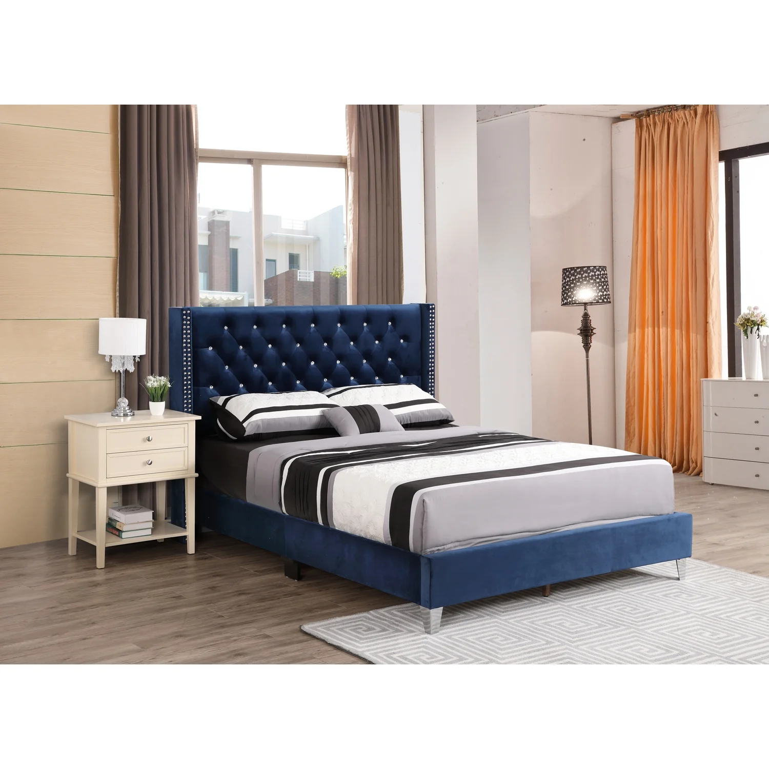 HomeStock French Fabulous Upholstered Bed , Navy Blue