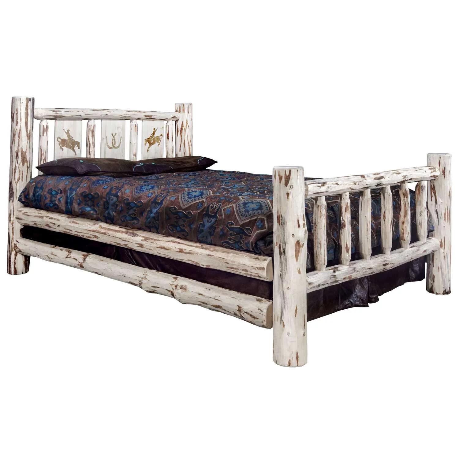 Bronc Design Laser Engraved Log Bed in Natural (Twin: 87 in. L x 46 in. W x 47 in. H (184 lbs.))