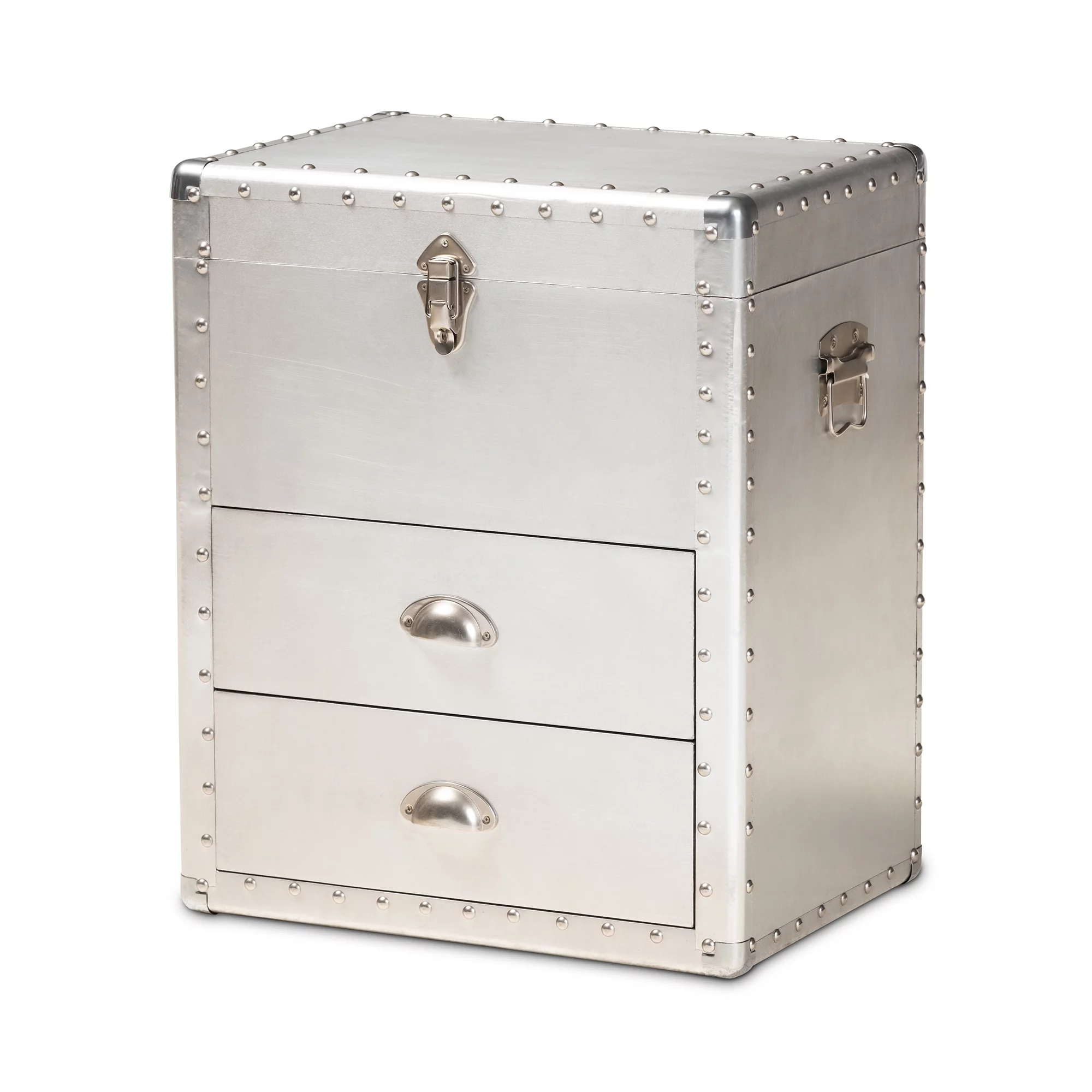 Baxton Studio 10 Gal Serge French Industrial Metal Drawer Chest, Silver