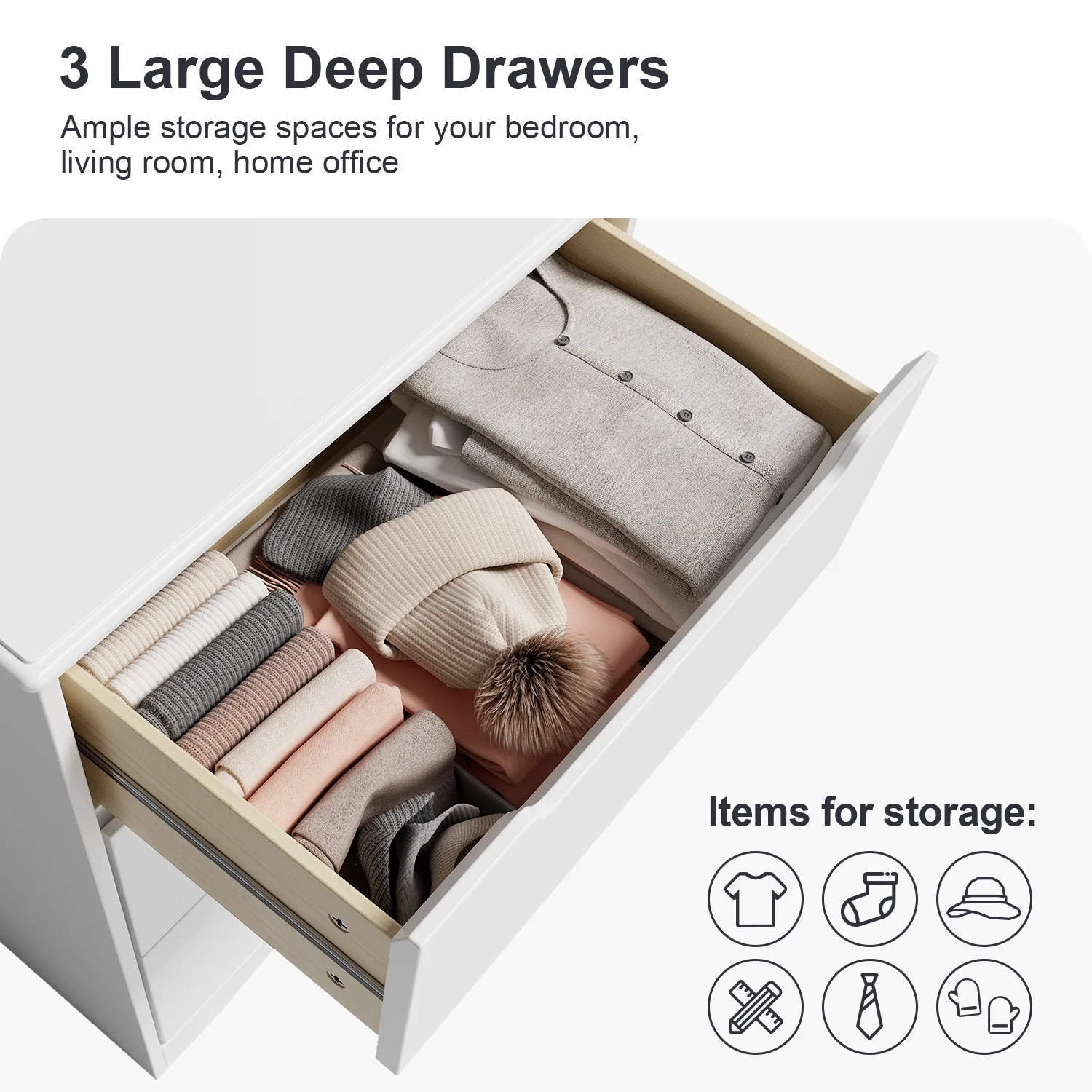 Aiho 3 Drawer Dresser, Wood Chest Drawers Cabinet with Storage for Bedroom, White