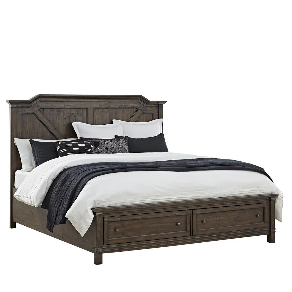 American Woodcrafters Farmwood Rustic Brown Wood King Storage Bed