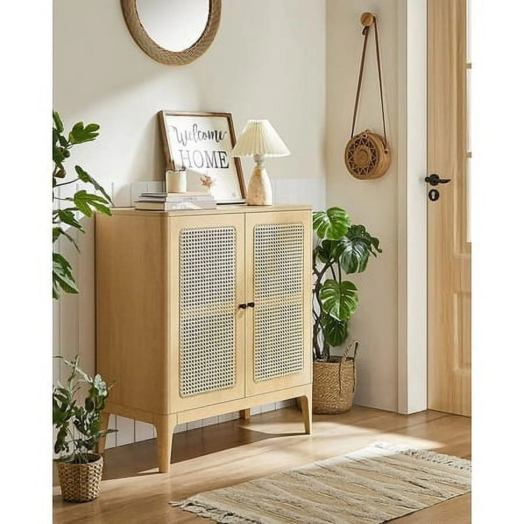 VASAGLE Rattan Sideboard Buffet Storage Cabinet, Kitchen Cupboard Server Console Table with Adjustable Shelves, 15.7 x 31.5 x 35.4 Inches for Entryway
