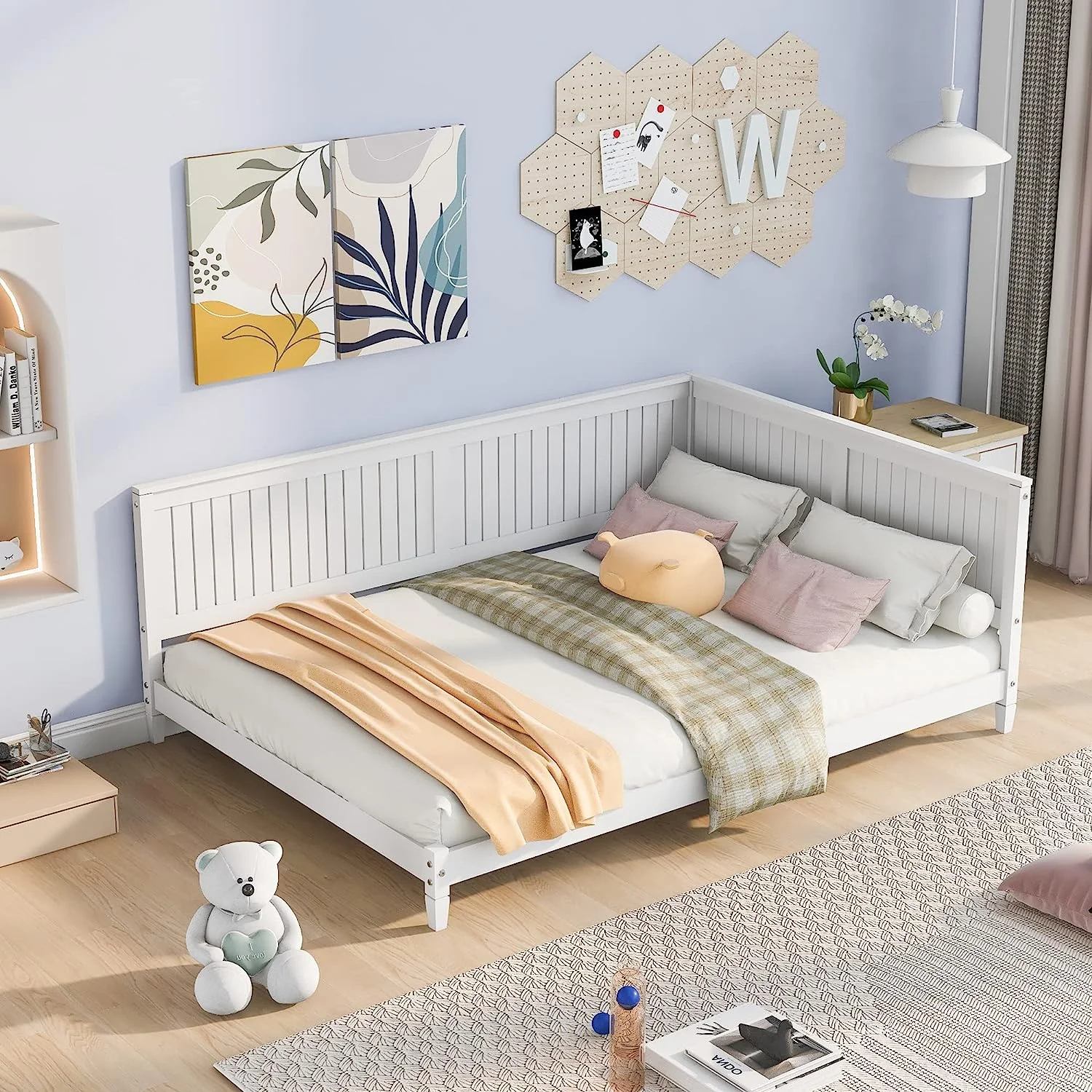 Wood Full Daybed, -Cetury Full Size Daybed Frame With Armrest Ad Backrest, Full Bed Sofa Bed For Bedroom, Livig Room (Full,White)